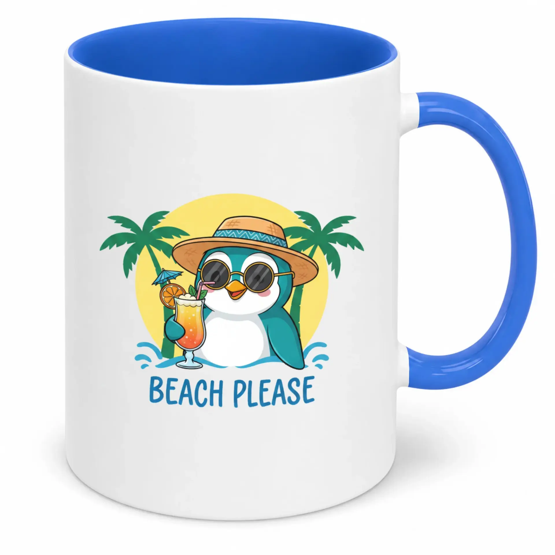 Funny Beach Please Penguin Ceramic Coffee Mug Humorous Tropical Vacation Themed Drinkware Novelty Gift for Coworkers and Friends
