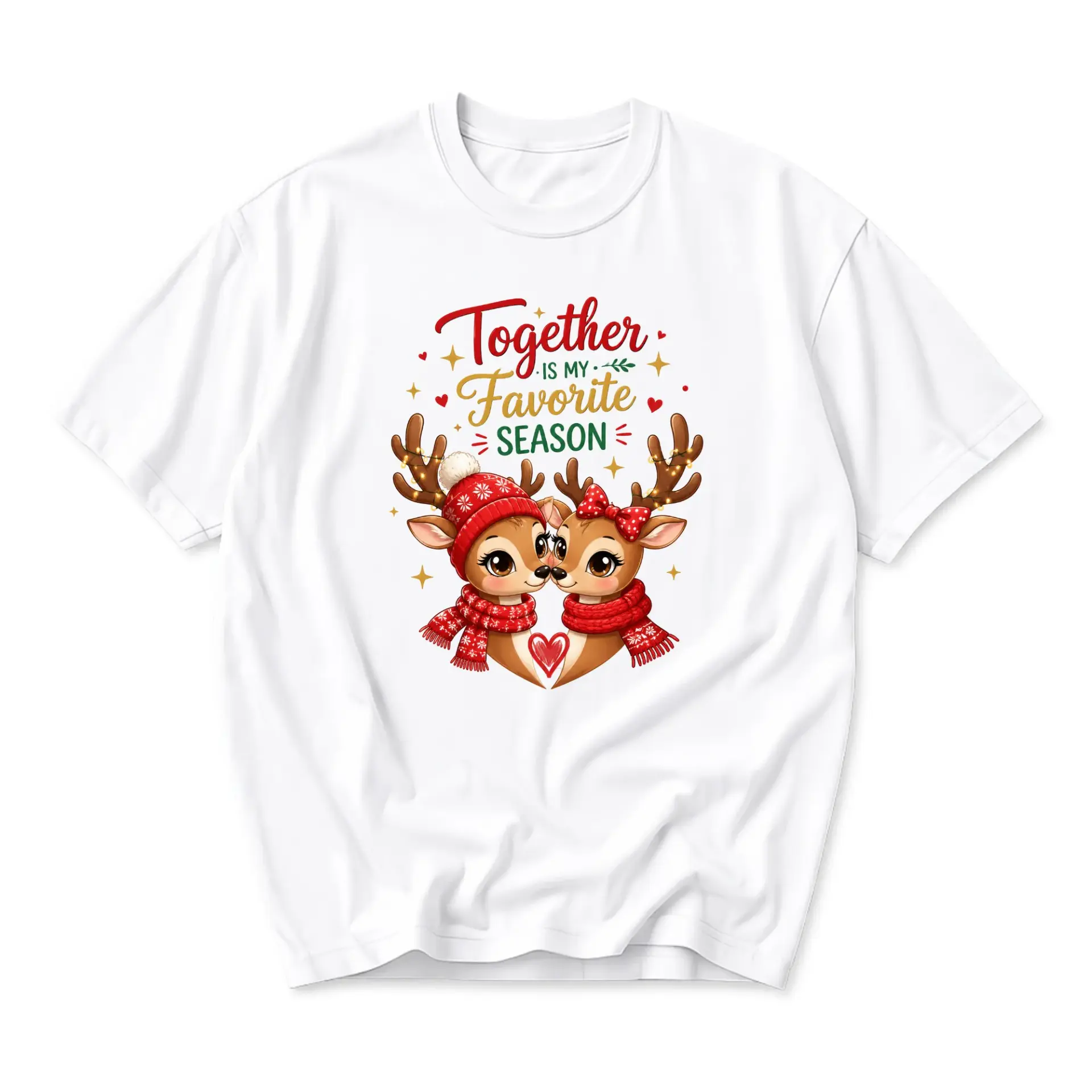 Graphic Tee Together Is My Favorite Season Holiday Shirt Cute Reindeer Couple Print Unisex Casual Crewneck Top
