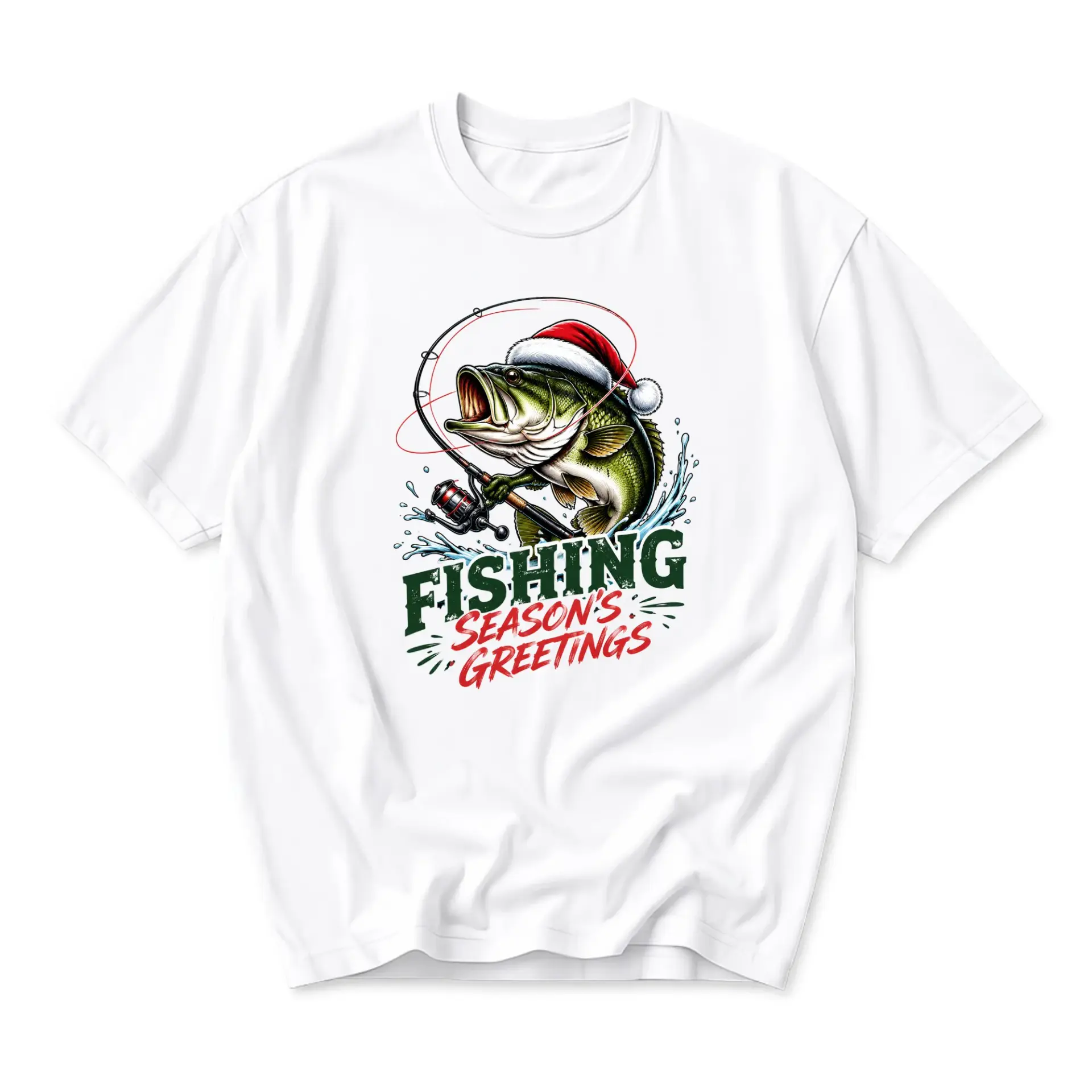 Funny Shirt Fishing Season's Greetings Graphic Tee Holiday Fish Lover Gift Unisex Casual Crew Neck T-Shirt