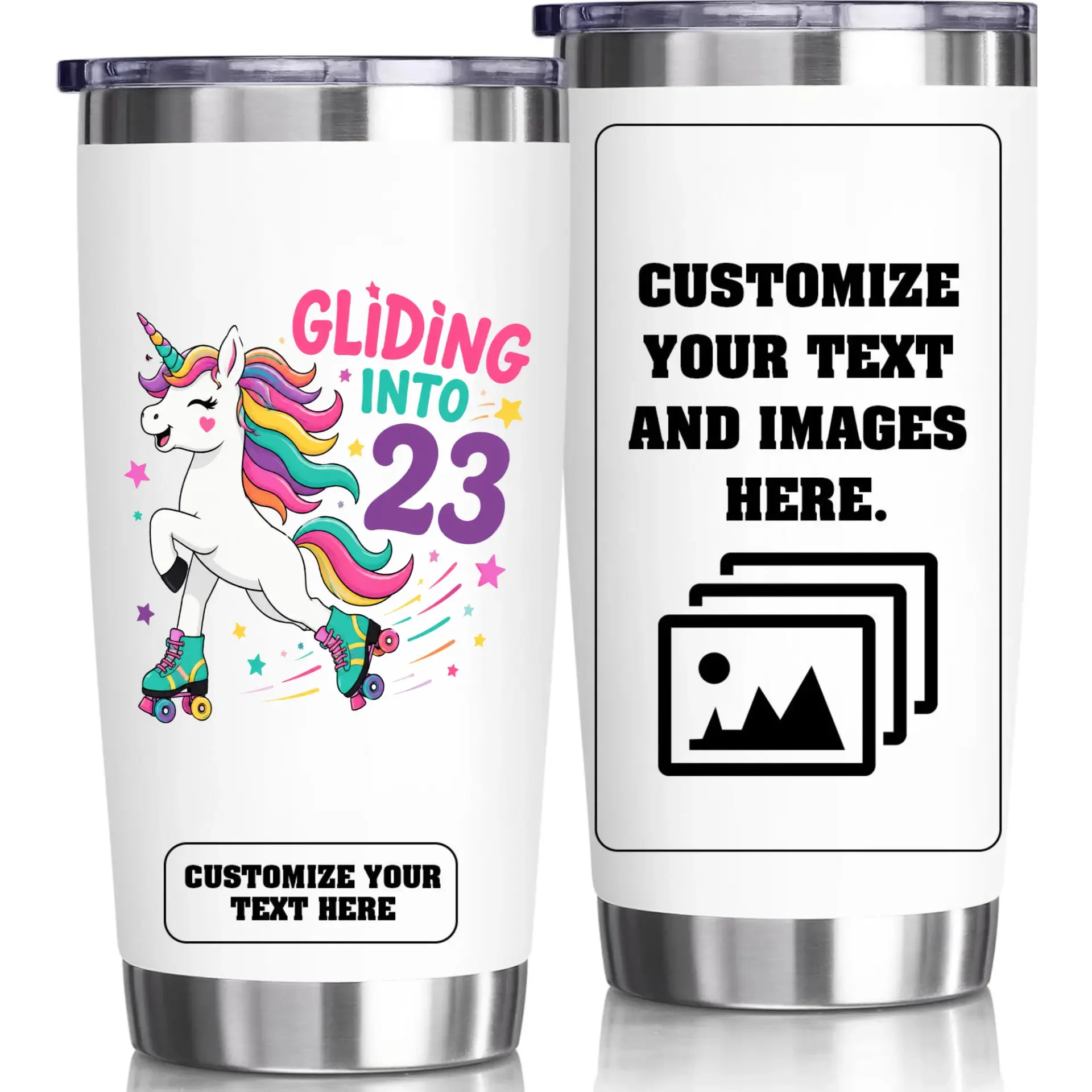 Stainless Steel Tumbler 20oz Custom Roller Skating Unicorn Travel Cup for Hot and Cold Beverages Office and Home
