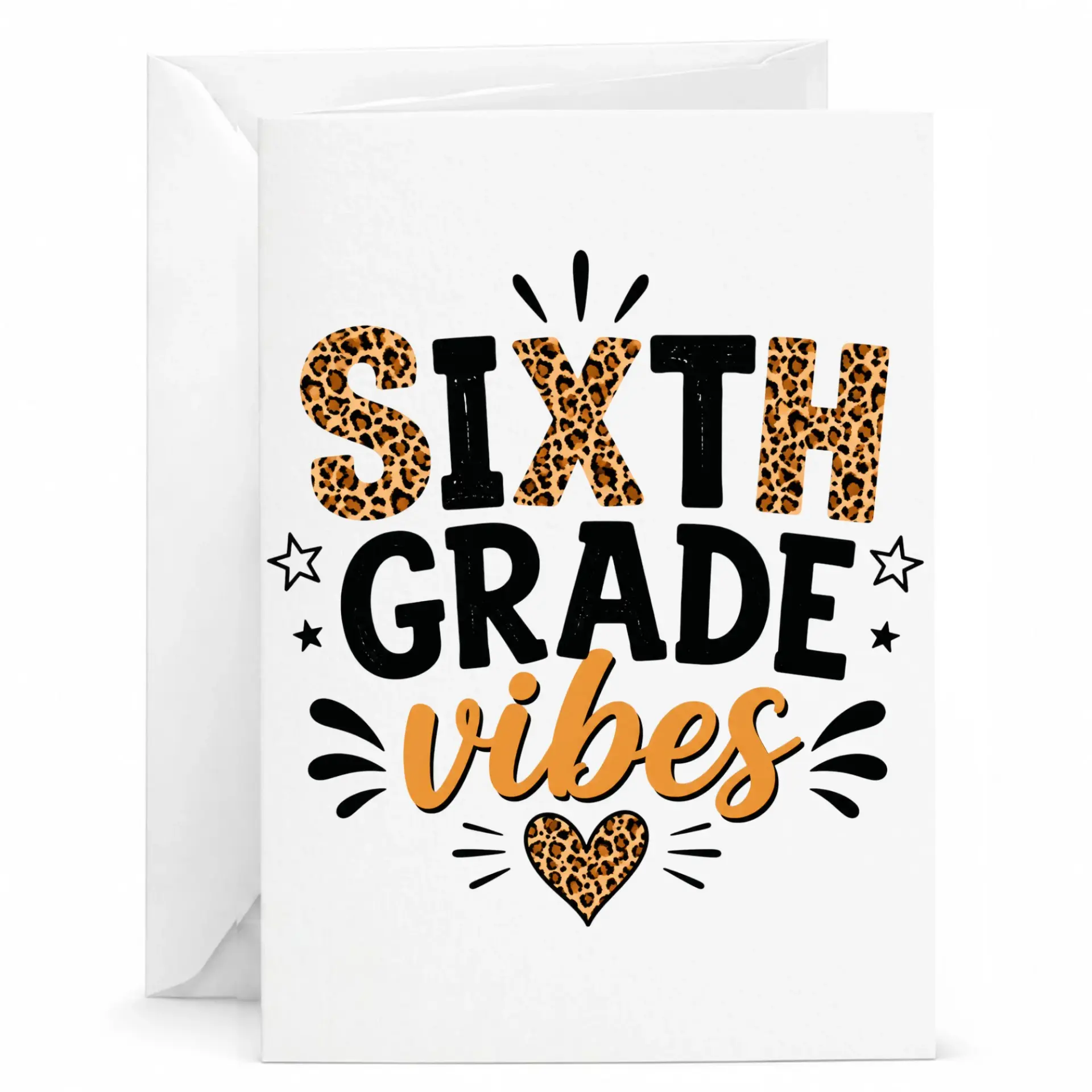 Greeting Card Sixth Vibes Leopard Print Design Fun Achievement Note for Education Milestone 5x7 Inches