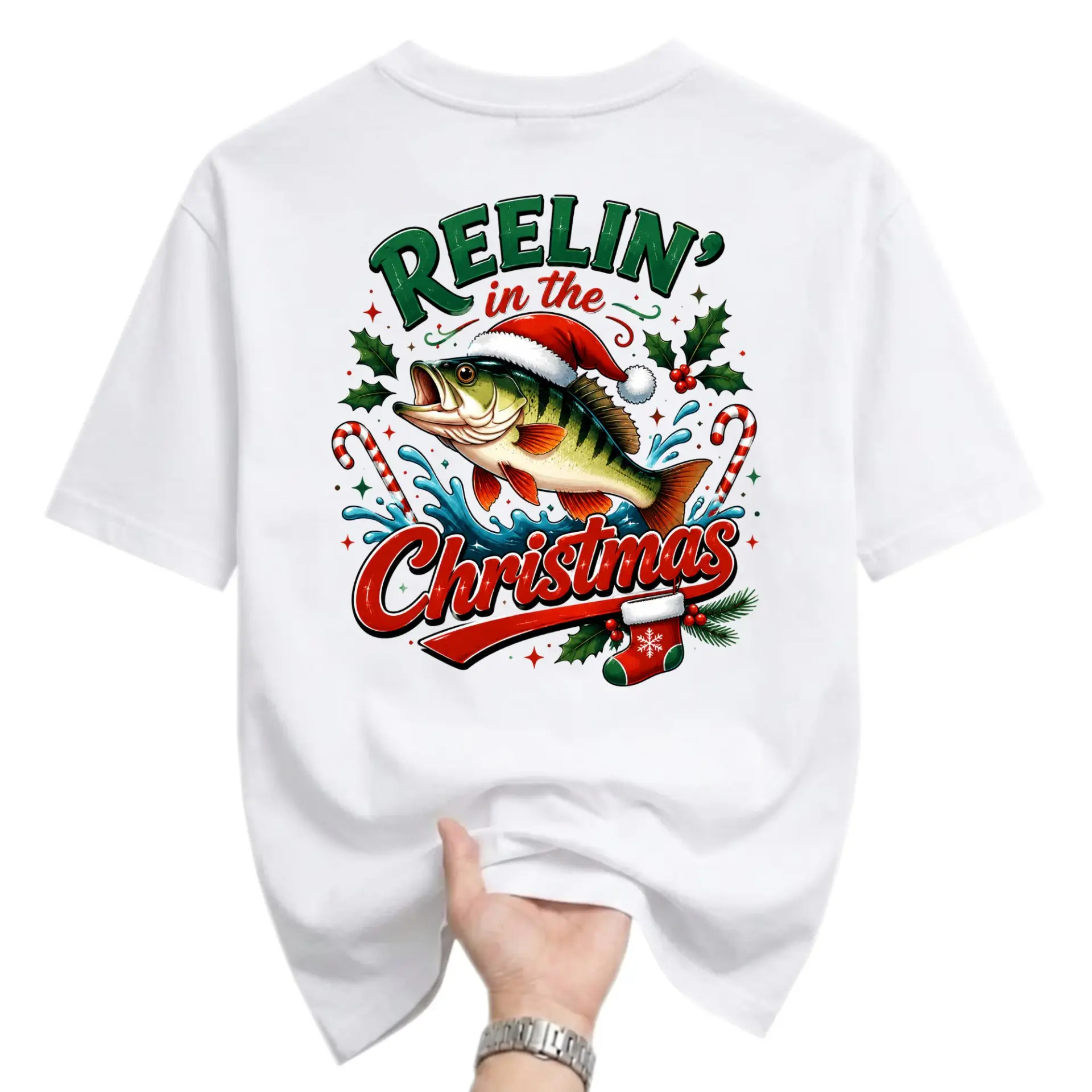 Funny Shirt Reelin in the Christmas Graphic Tee Unisex Holiday Fishing