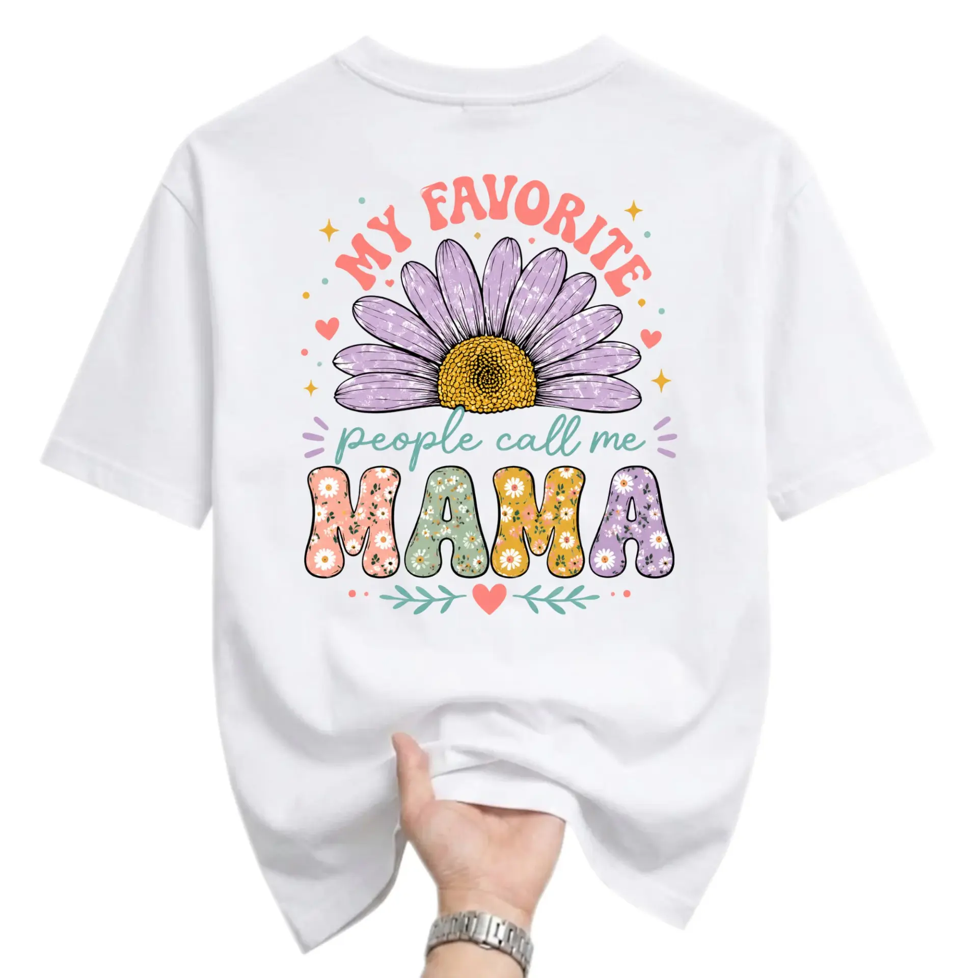 Graphic Tee My Favorite People Call Me Mama Daisy Flower Print Unisex Crew Neck Casual Everyday Short Sleeve Shirt