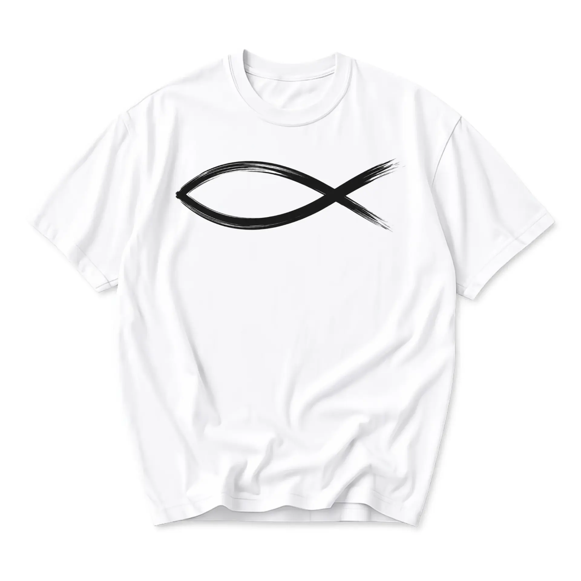 Graphic Tee Unisex Crew Neck Short Sleeve Shirt with Minimalist Hand Drawn Fish Symbol Back Print Design Apparel