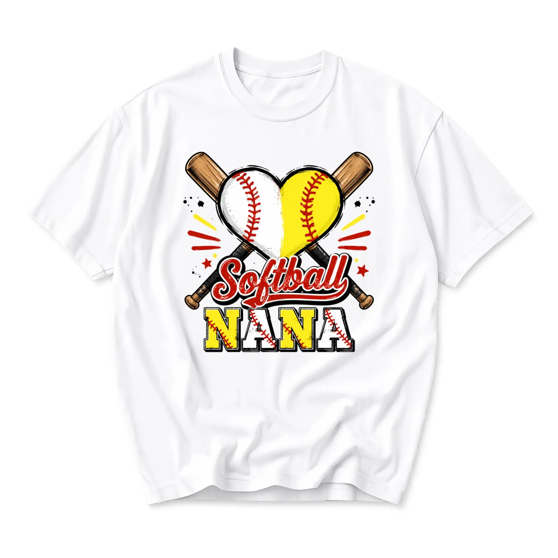 Graphic Tee Softball Nana Heart Baseball Bat Print Unisex Casual Cotton