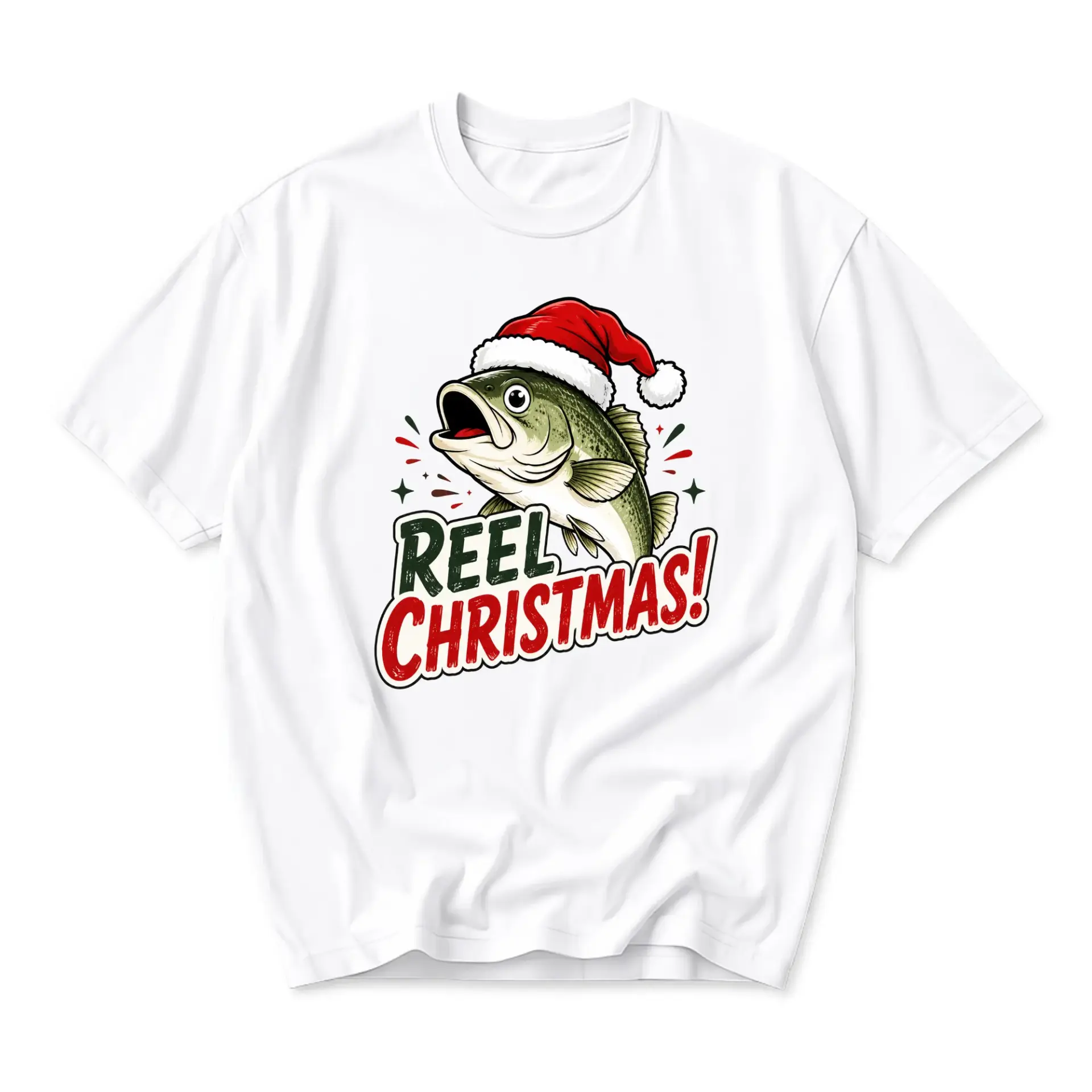 Funny Shirt Reel Christmas Fishing Graphic Tee Holiday Season Unisex Crew