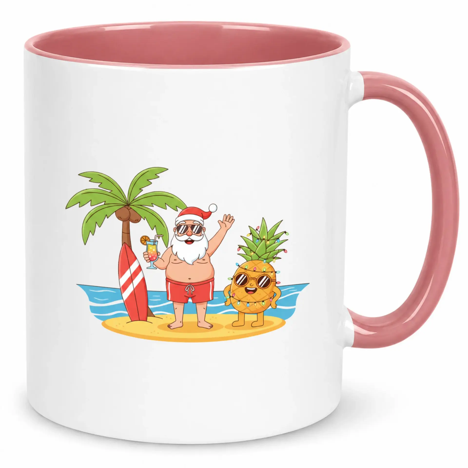 Funny Santa Claus Tropical Christmas Ceramic Coffee Mug for Holiday Season, Summer Vacation Beach Theme Beverage Drinkware Gift