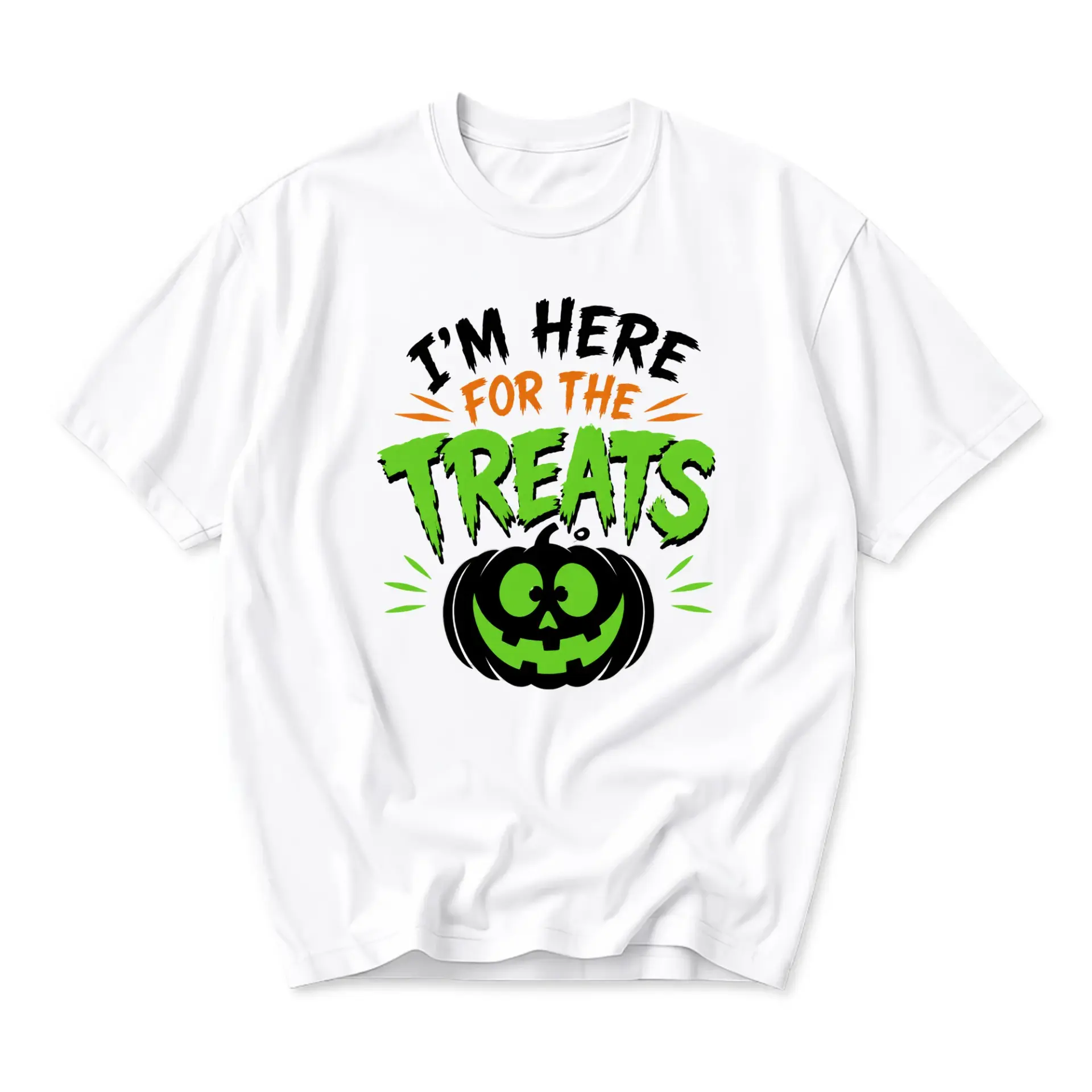 Funny Shirt I Am Here for the Treats Halloween Graphic Tee Unisex Crew Neck Casual Cotton Blend Seasonal Apparel