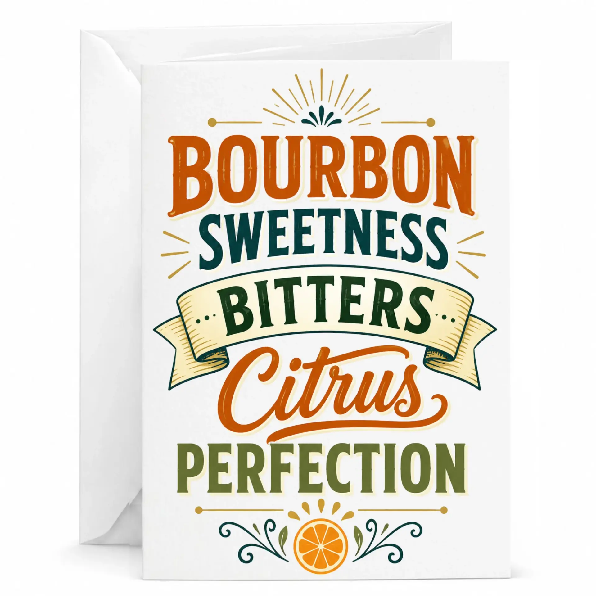 Funny Bourbon Cocktail Greeting Card with Envelope Retro Style Illustrated Beverage Themed Note for Friends