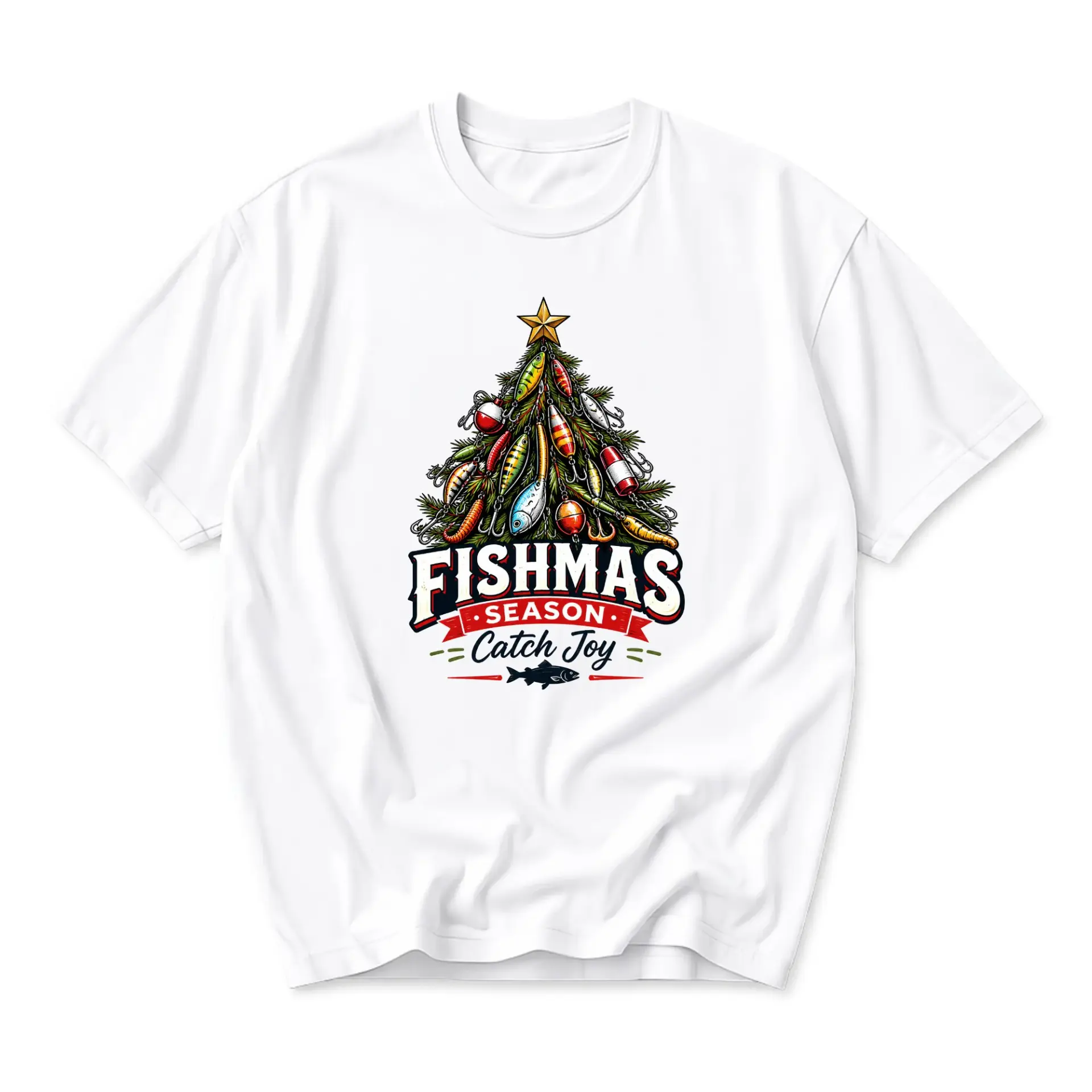 Graphic Tee Fishmas Season Catch Joy Fishing Themed Unisex Crew Neck Casual