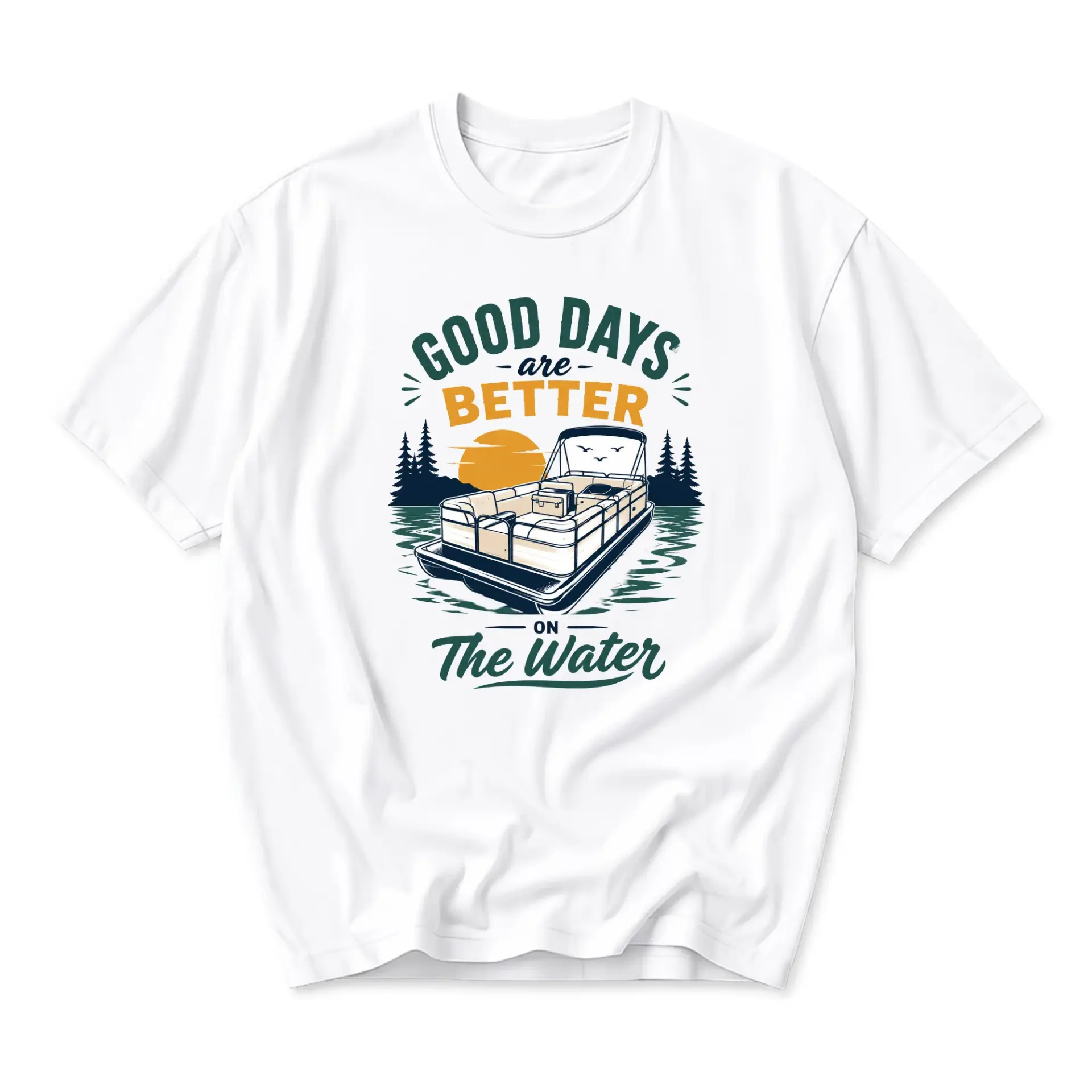 Graphic Tee Good Days Are Better Pontoon Boat Illustration Unisex Casual Short Sleeve Crew Neck T-Shirt