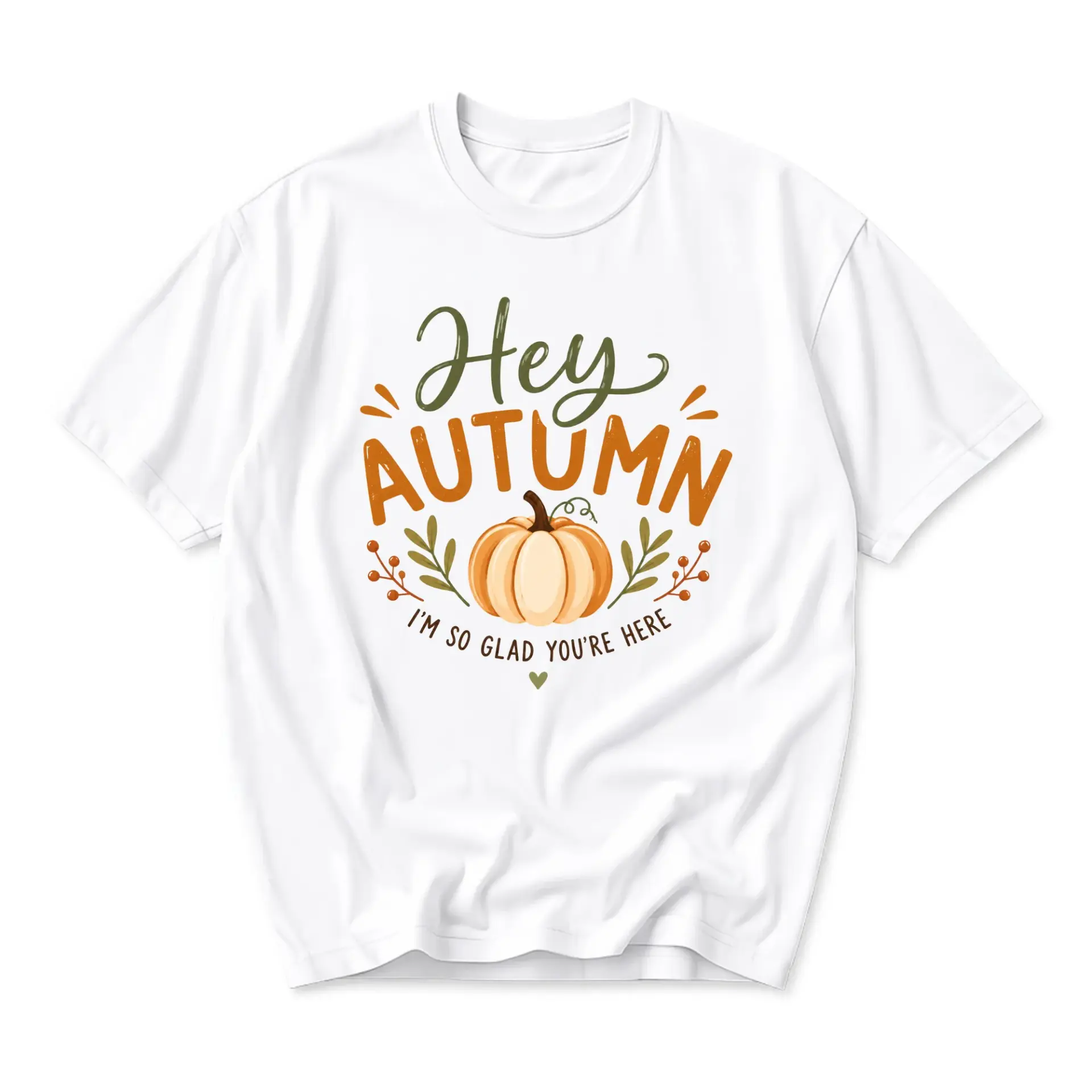 T-shirt Hey Autumn Seasonal Fall Pumpkin Graphic Tee Casual Unisex Crew Neck Top for Cozy Everyday Autumn Outfits