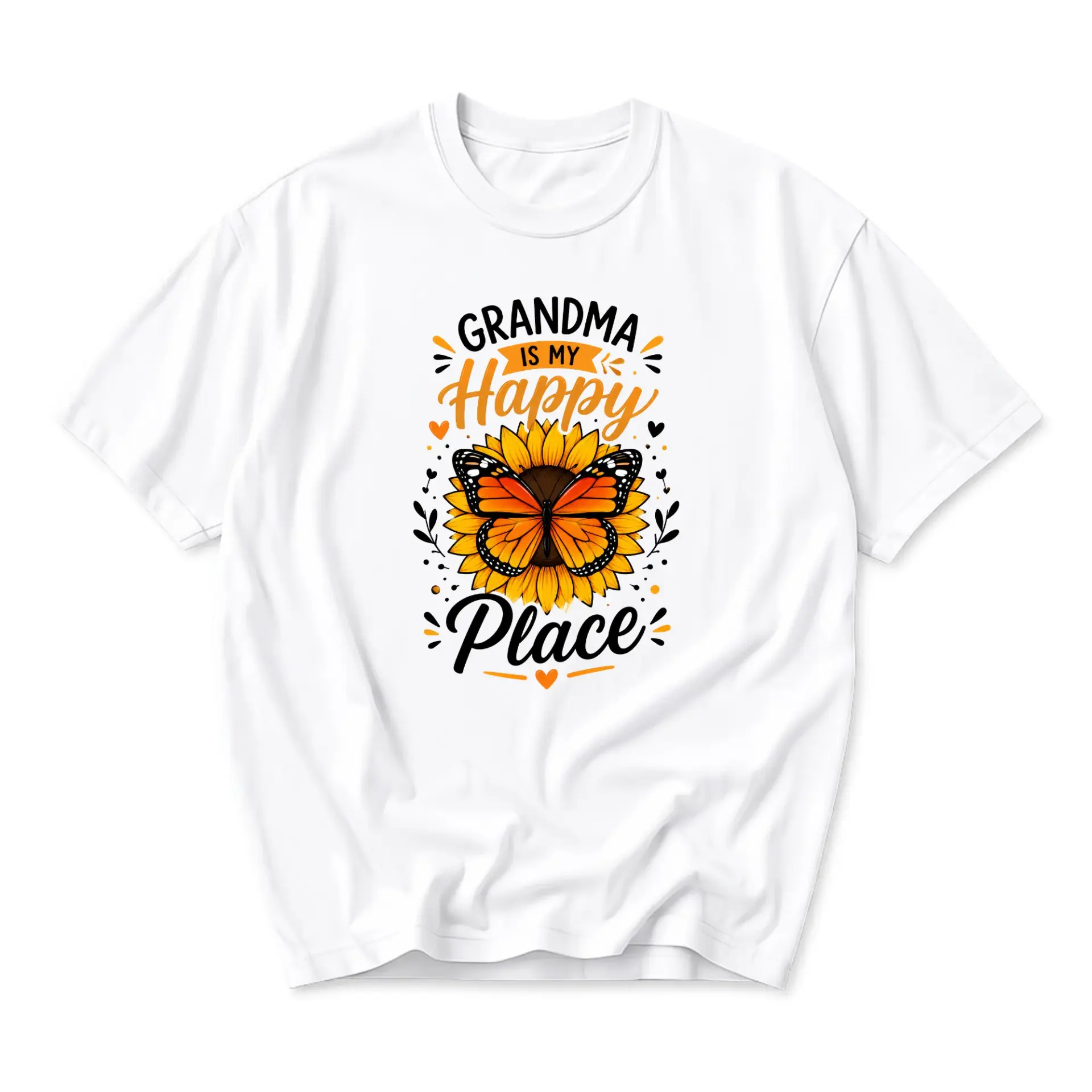 Graphic Tee Grandma Is My Sunflower Butterfly Print Unisex Cotton Crew Neck Casual Short Sleeve Shirt