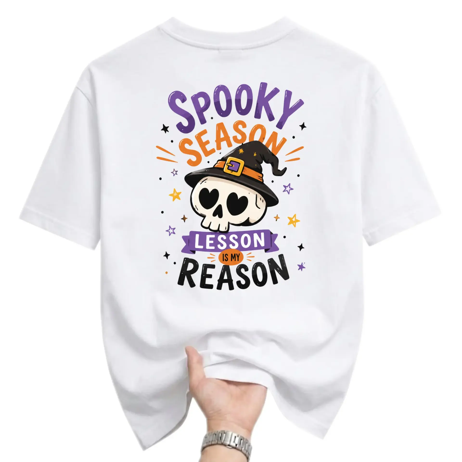 Funny Shirt Spooky Season Lesson Is My Reason Graphic Tee for Fall Enthusiasts Unisex Casual Crew Neck Soft Cotton