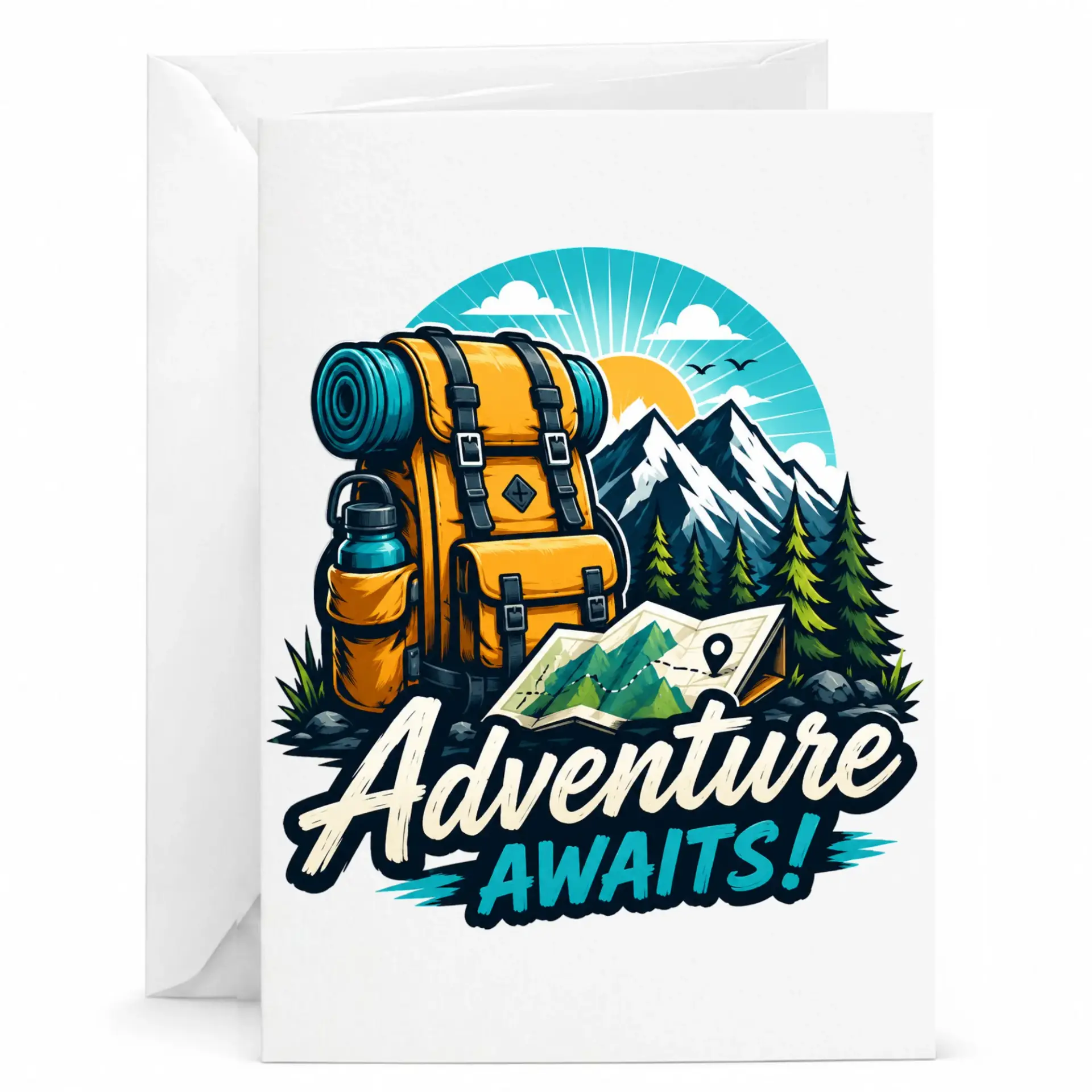 Greeting Card with Hiking and Mountain Scenery for Nature Lovers Outdoors Enthusiasts