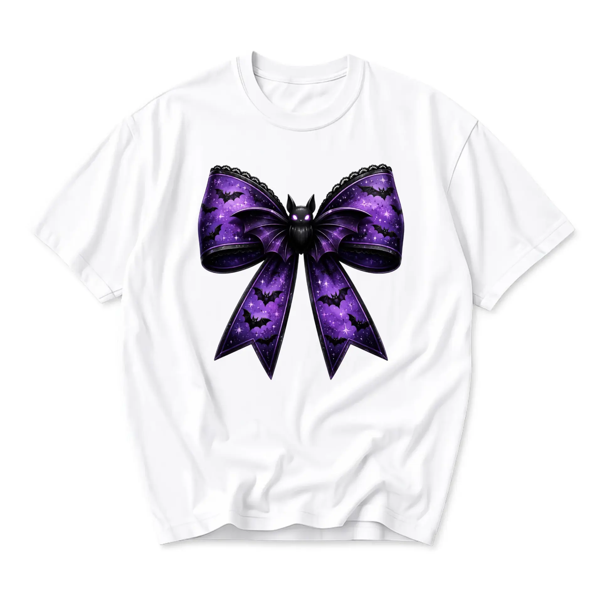Graphic Tee Unisex Crew Neck T-Shirt Featuring Purple Gothic Bat Ribbon Bow Print Casual Everyday Summer Apparel Top
