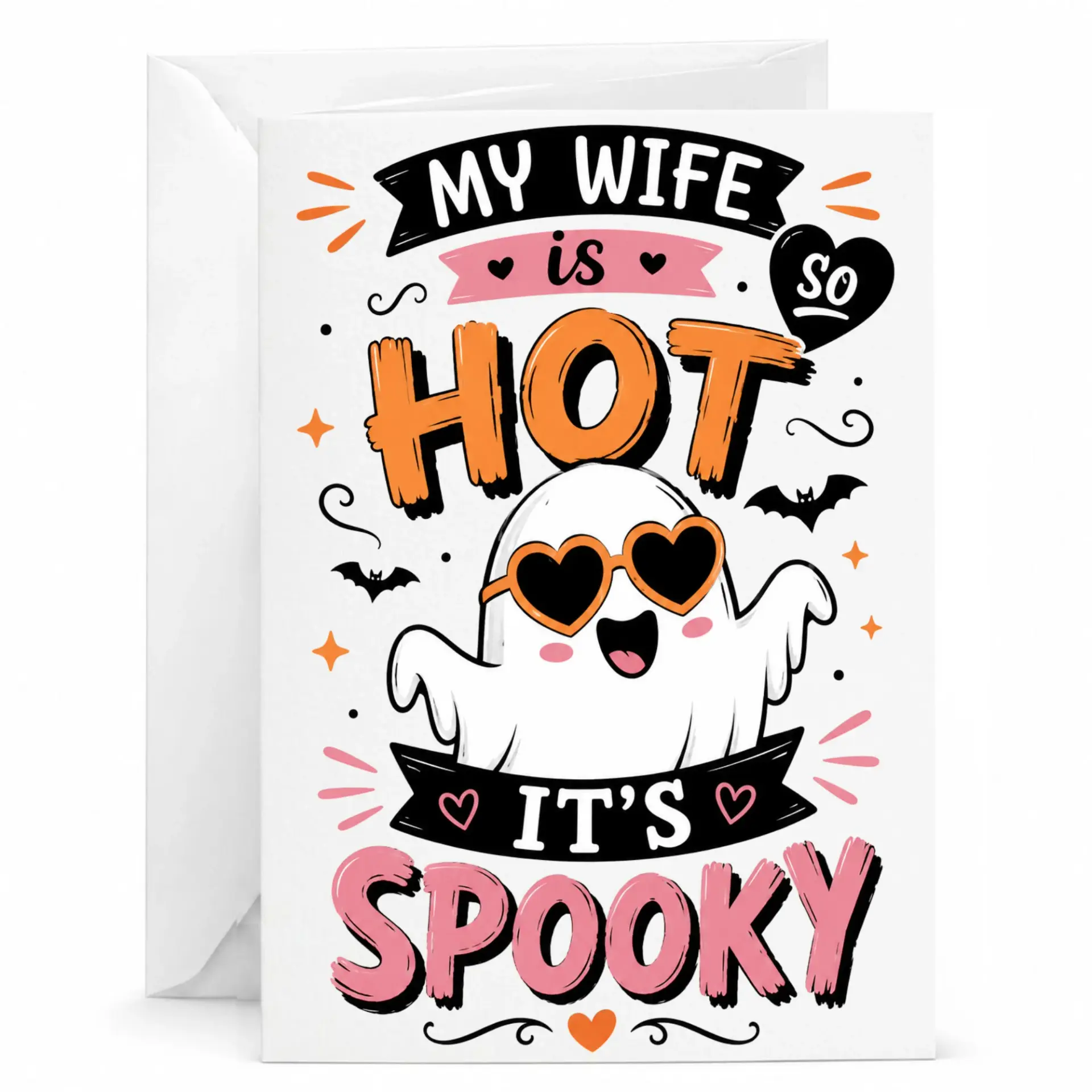 Funny Greeting Card for Wife Spooky Design Anniversary Birthday with Included Matching White Envelope