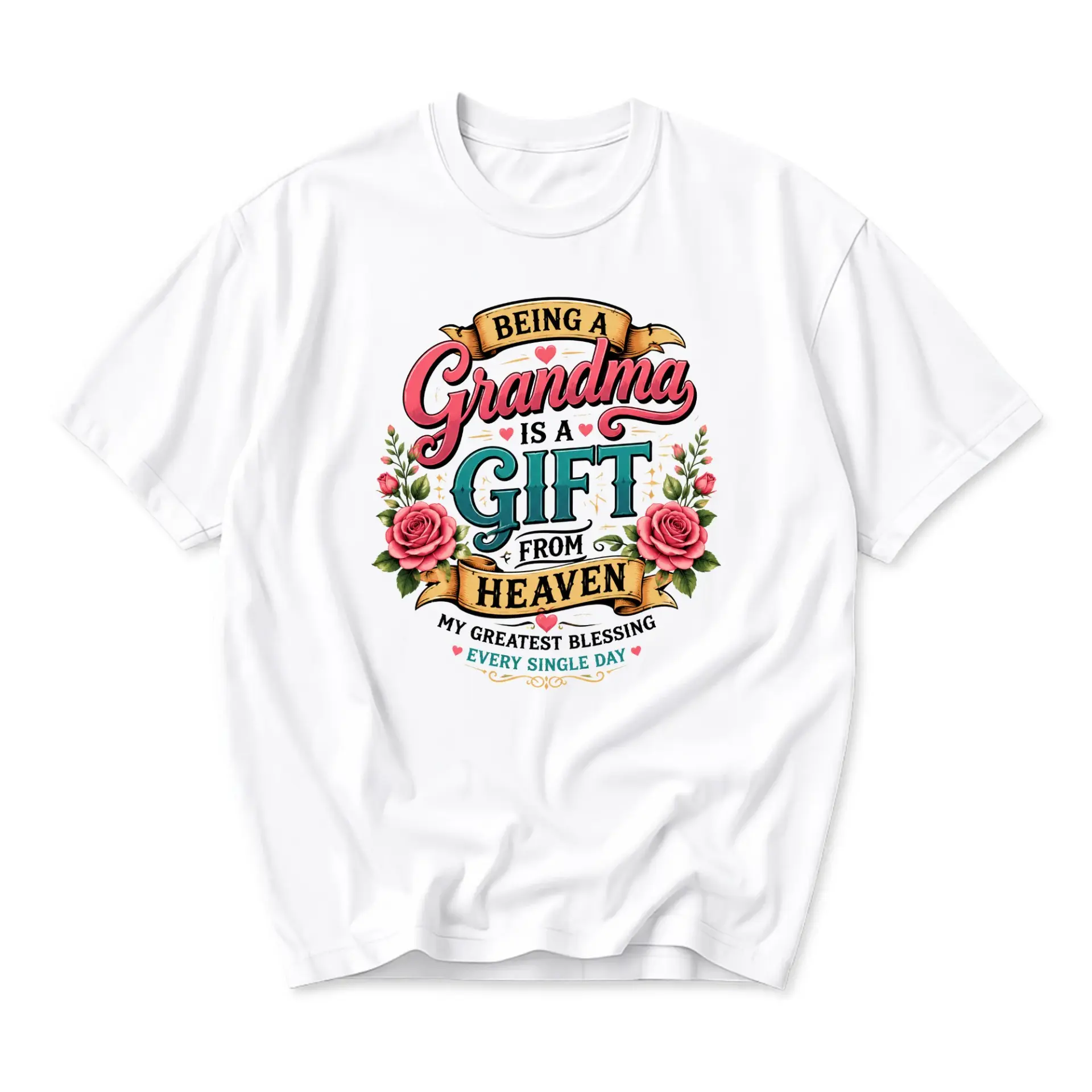 Graphic Tee Being a Grandma Is a Gift from Heaven Floral Print Unisex Crew Neck Casual Everyday Short Sleeve Shirt