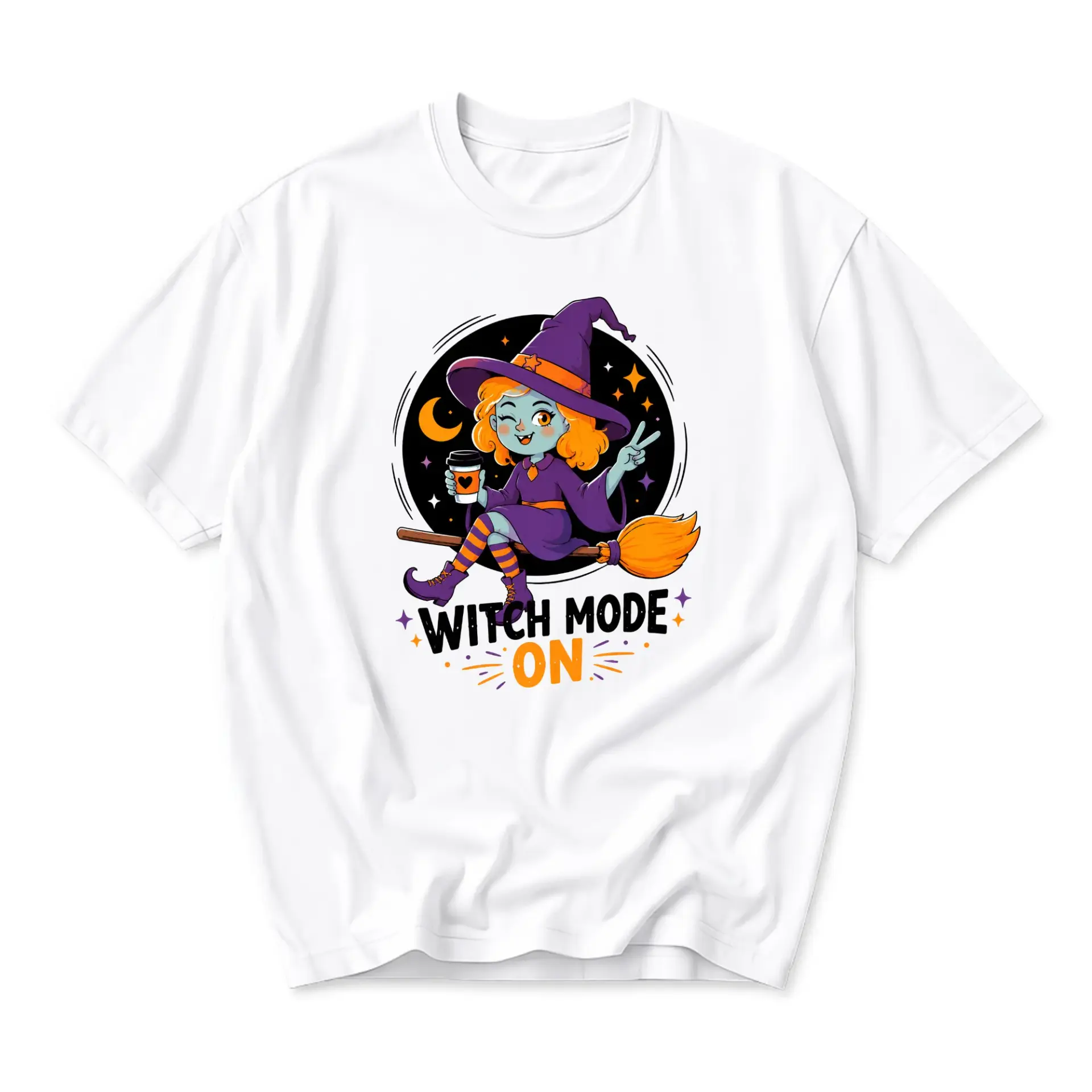Funny Shirt Witch Mode on Graphic Tee Cute Cartoon Halloween Apparel for Casual Wear and Festive Seasonal Outfits