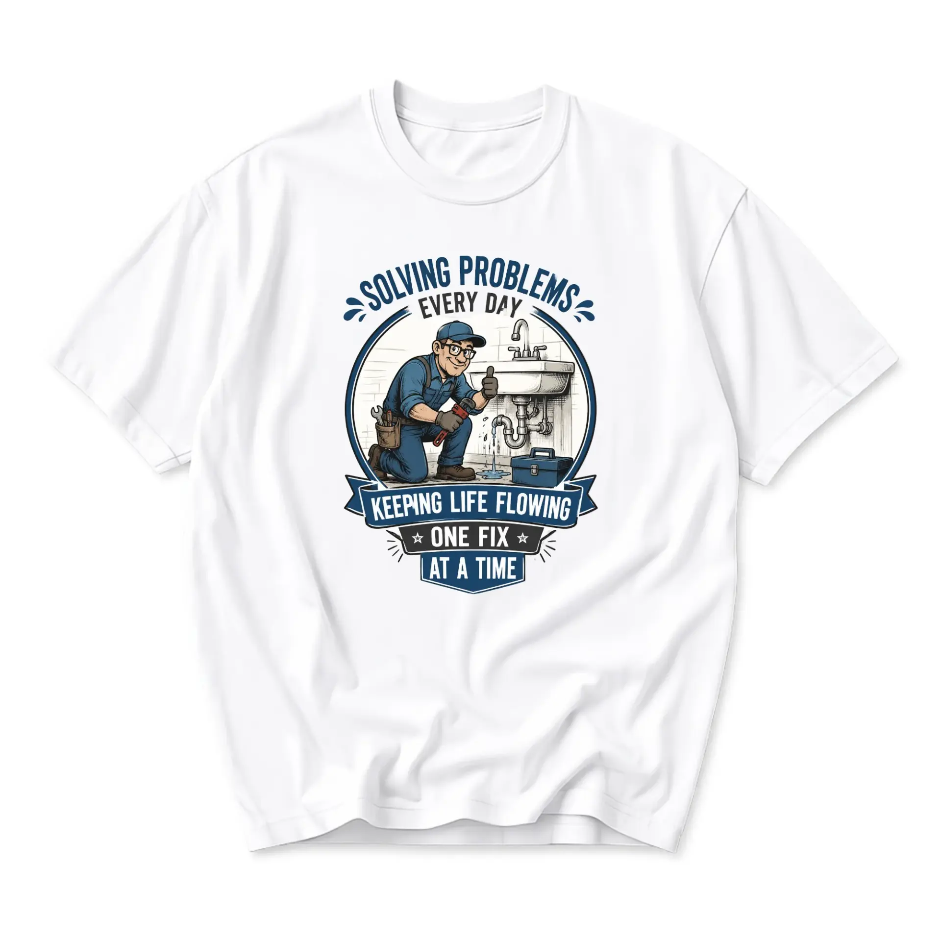Graphic Tee Unisex Plumber Shirt Solving Problems Everyday Humor Apparel for Skilled Trades and Professional Workers
