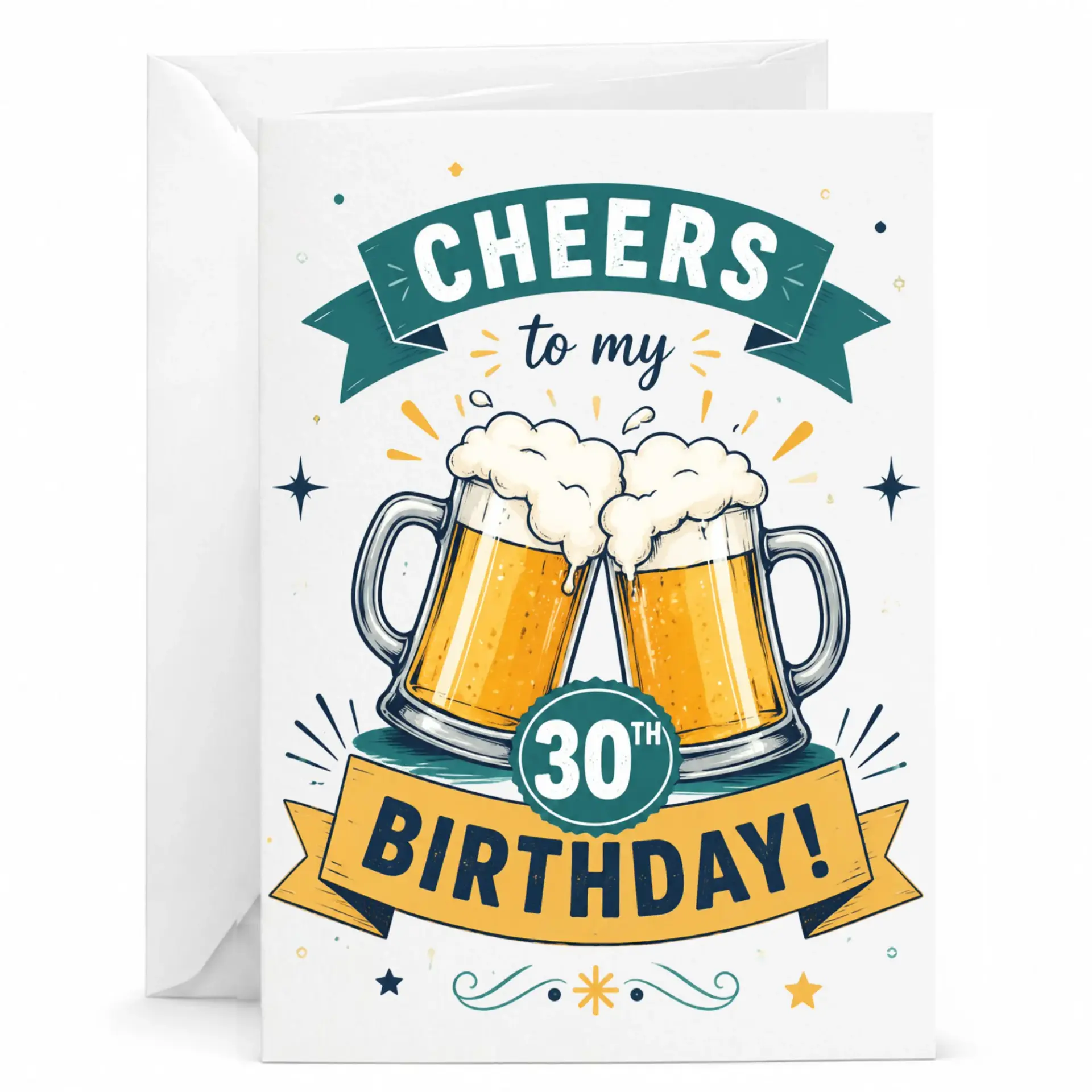 Birthday Card for 30th Funny Beer Theme Greeting with Envelope Friends and Family