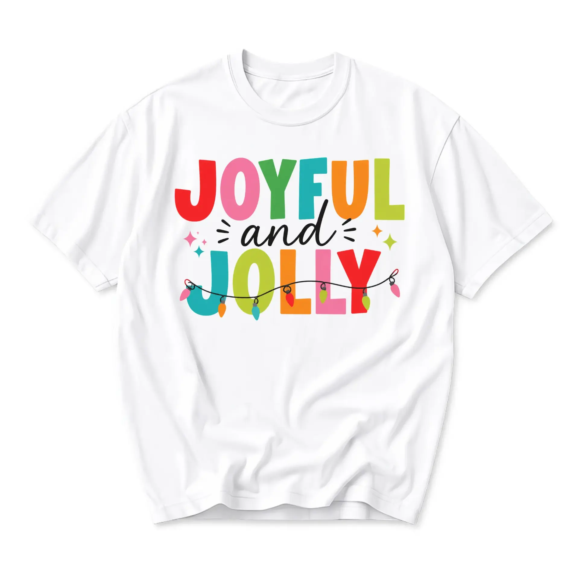 Graphic Tee Joyful and Jolly Holiday Seasonal Print Unisex Crew Neck Shirt