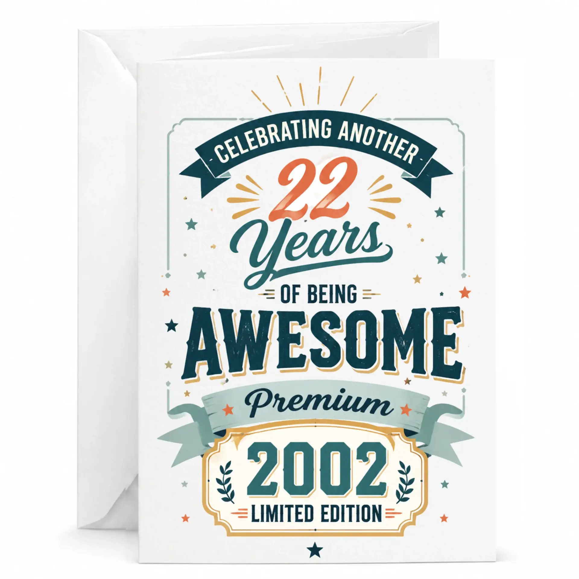 Birthday Card Celebrating 22 Years of Being Awesome Limited Edition 2002 Vintage Style Greeting Card for Milestone