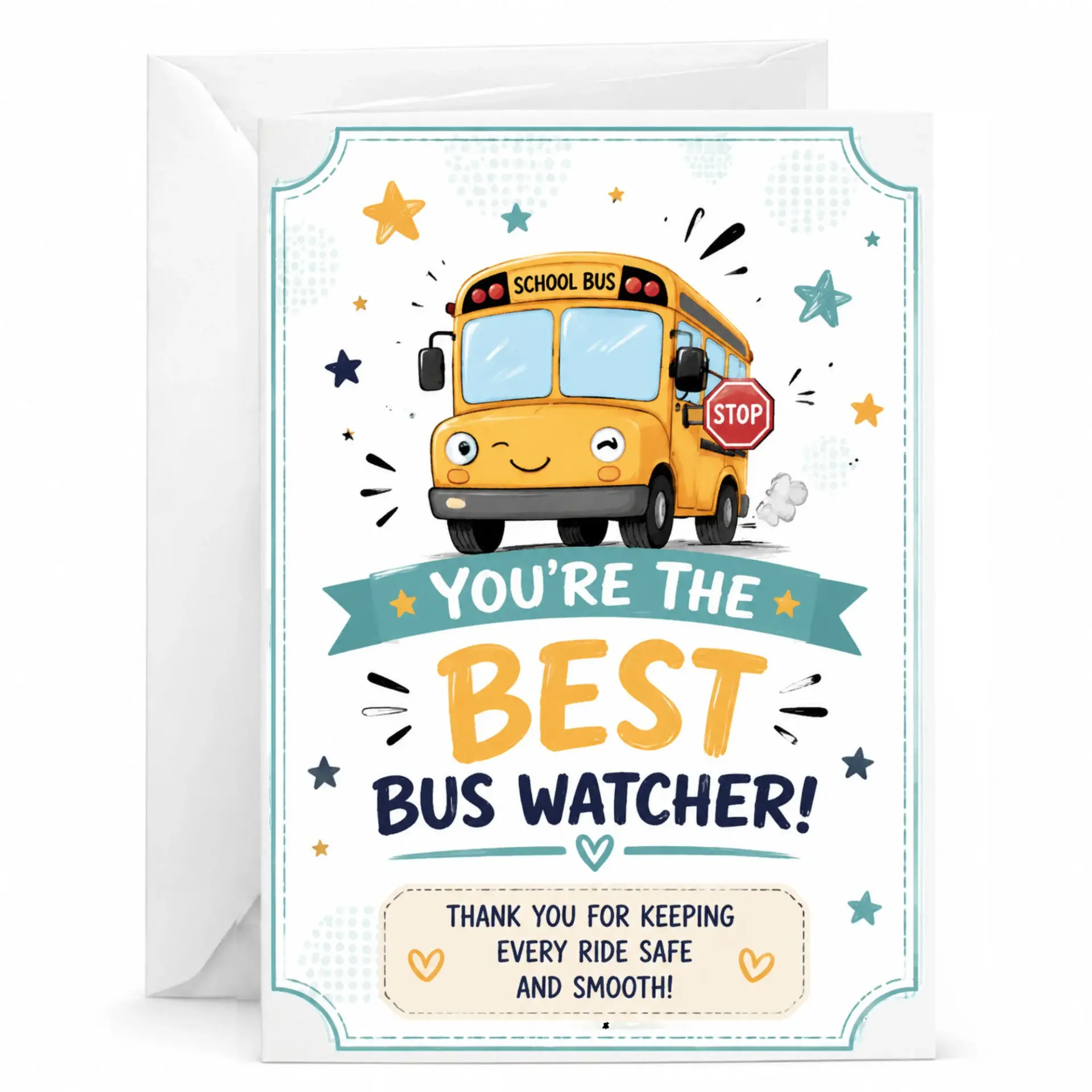 Card Funny Bus Appreciation Greeting with Envelope for Professional Transport Personnel Best Watcher