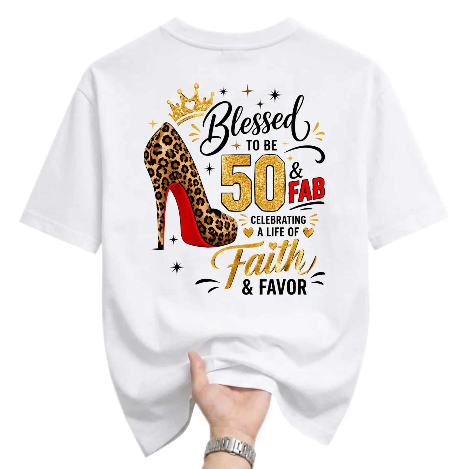 Funny Shirt Blessed to Be 50 and Graphic Tee Leopard Print High Heel