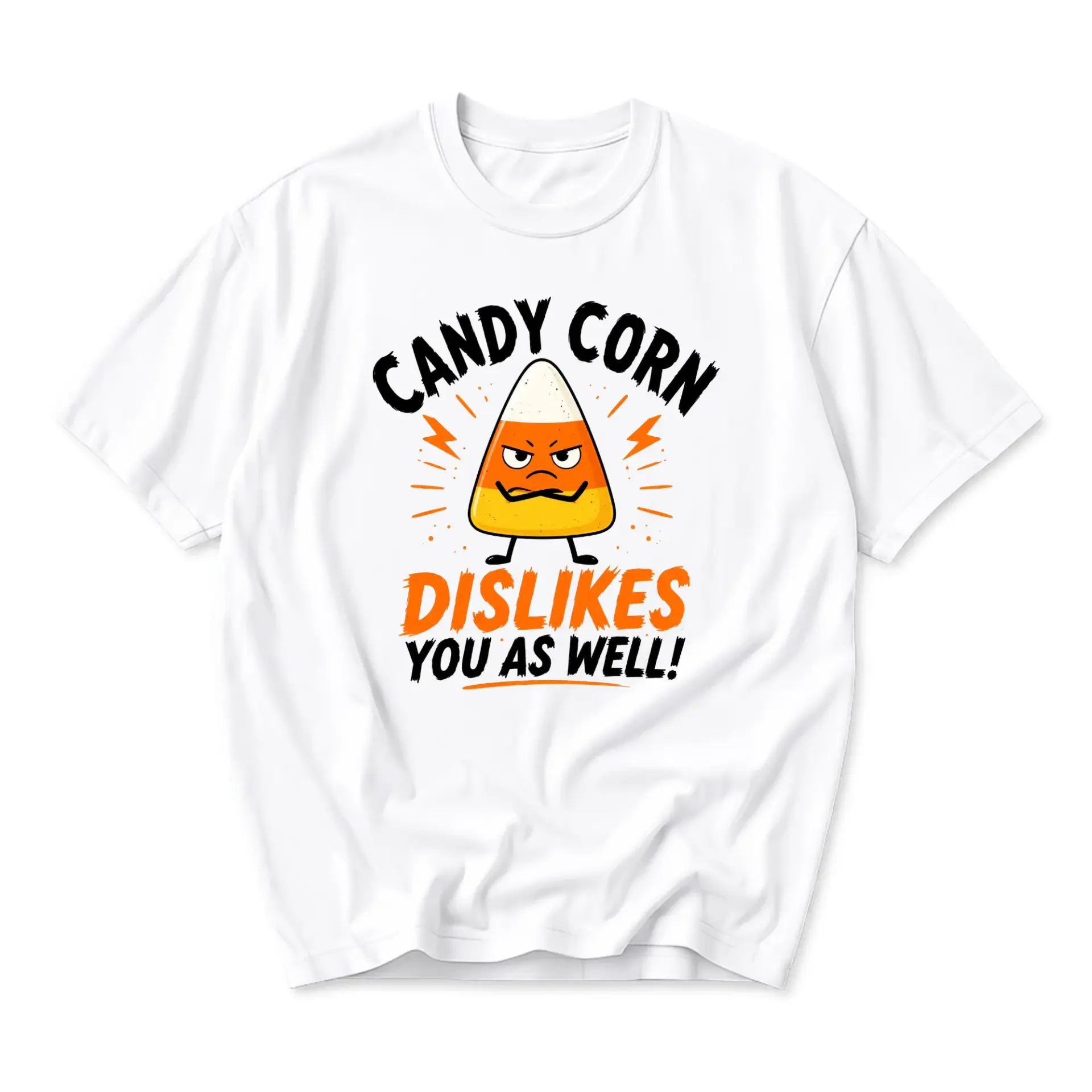 Funny Shirt Candy Corn Dislikes You as Well Graphic Tee Unisex Casual Crew Neck Soft Cotton Apparel for Fall Holidays