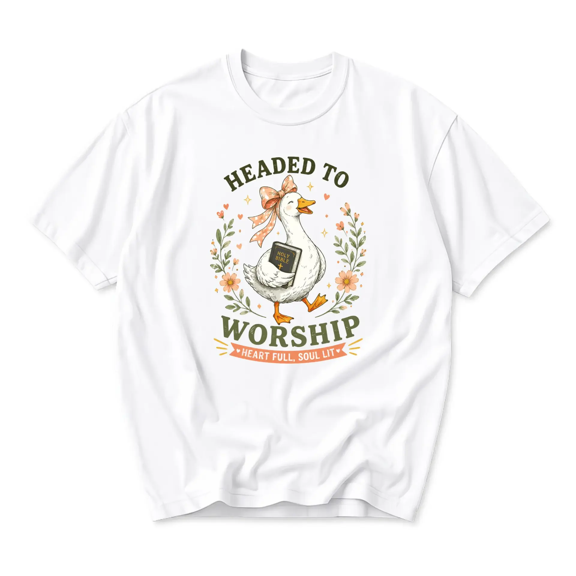 Graphic Tee Headed to Worship Goose Illustration Funny Statement Shirt Soft Cotton Blend Unisex Casual Apparel