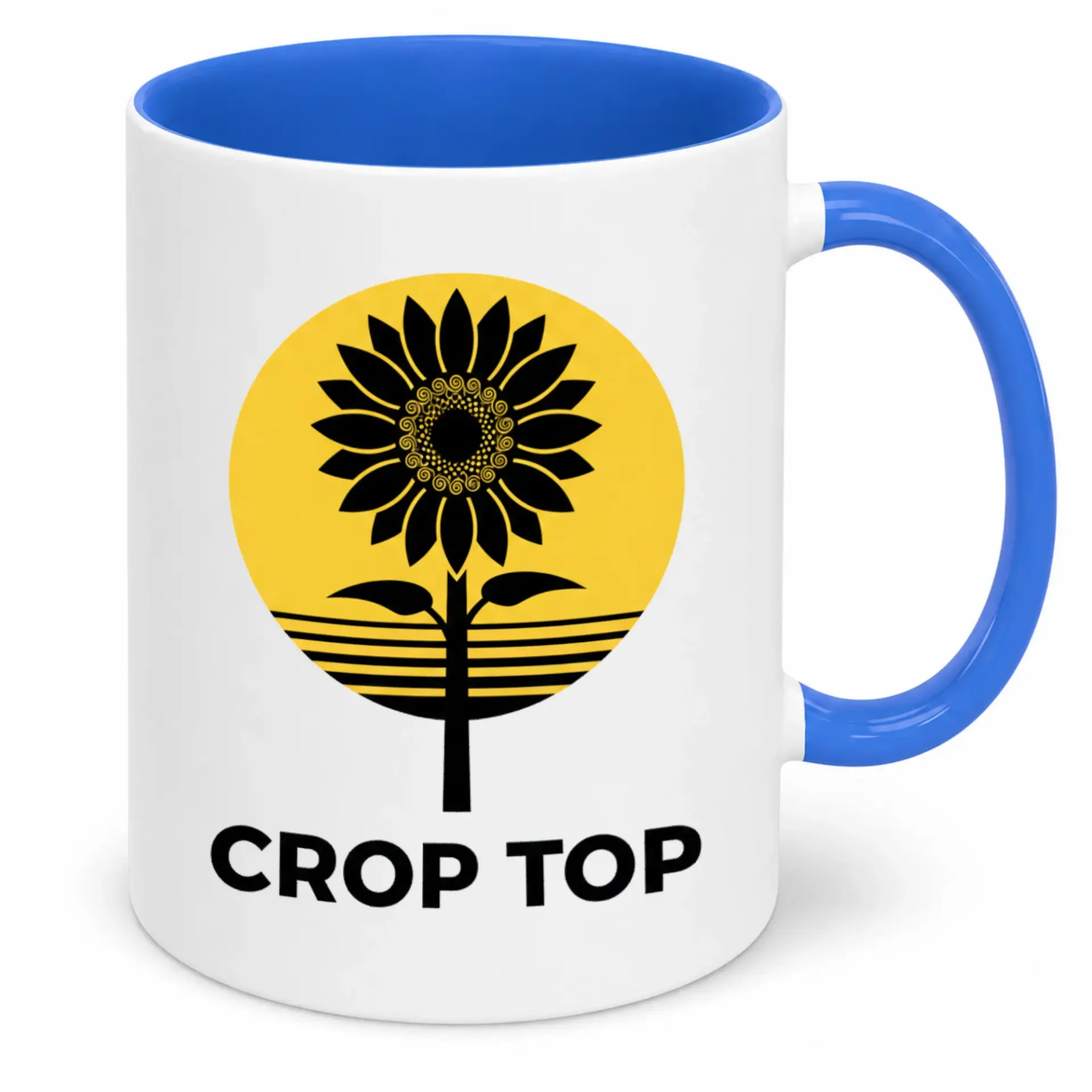 Funny Ceramic Coffee Mug with Sunflower 'crop Top' Pun Design - Unique 11oz or 15oz Beverage Cup for Home Office Decor and Gifts