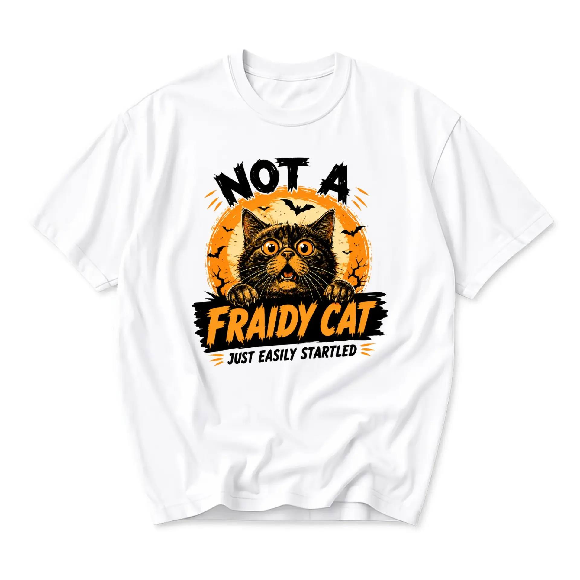 Funny Shirt Not a Fraidy Cat Graphic Tee Unisex Casual Crew Neck Comfortable Cotton Blend Everyday Apparel for Adults