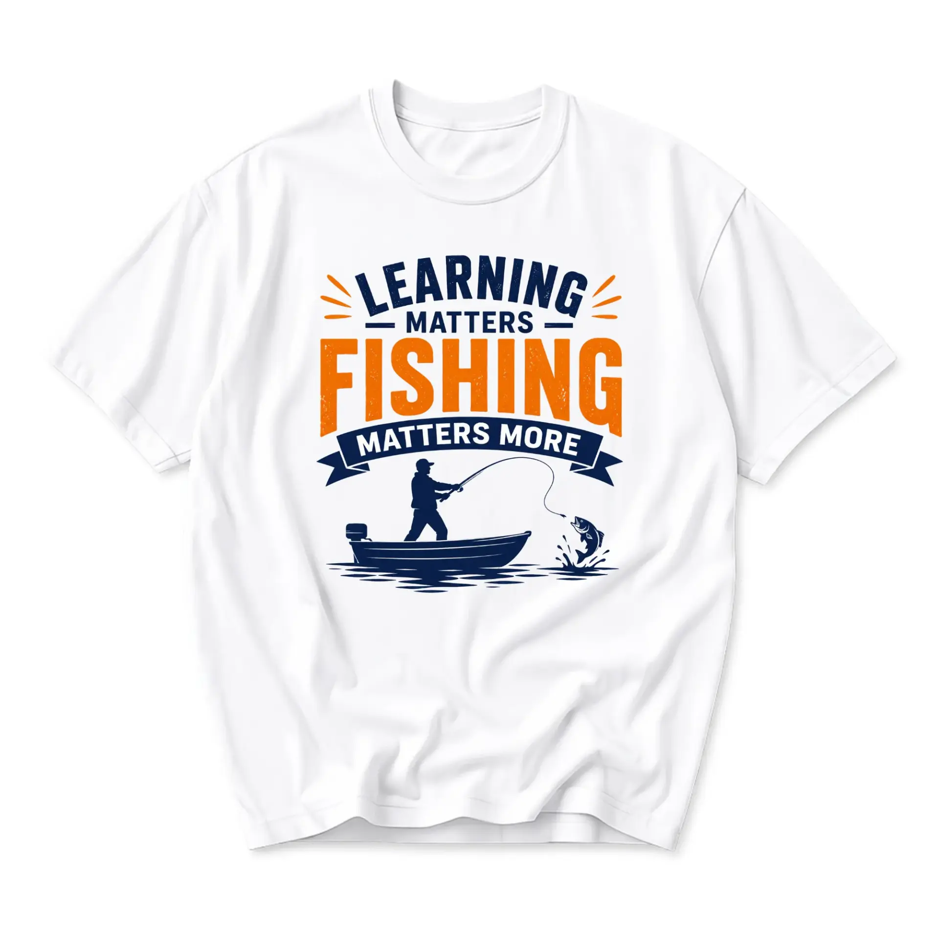 Graphic Tee Learning Matters Fishing More Unisex Cotton Blend Short Sleeve