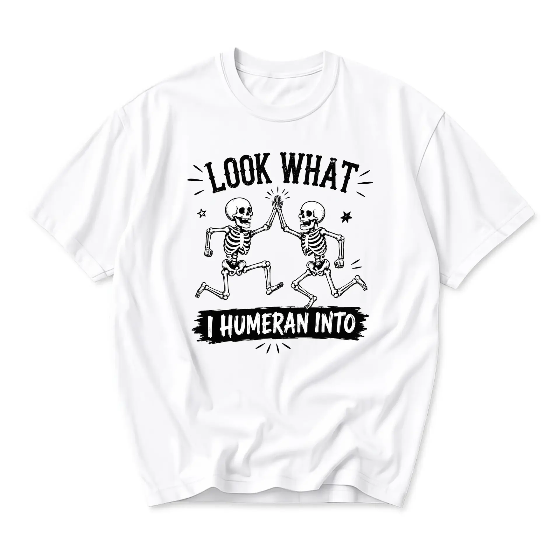 Funny Shirt Skeleton High Five Graphic Tee Unisex Crew Neck Short Sleeve Humor Statement Casual Everyday Outfit
