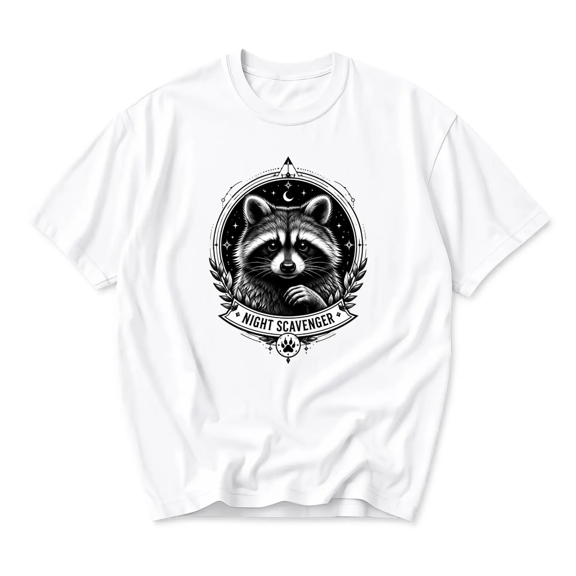 Graphic Tee Night Scavenger Raccoon Nature Animal Print Unisex Crew Neck Casual Everyday Short Sleeve T-Shirt White
