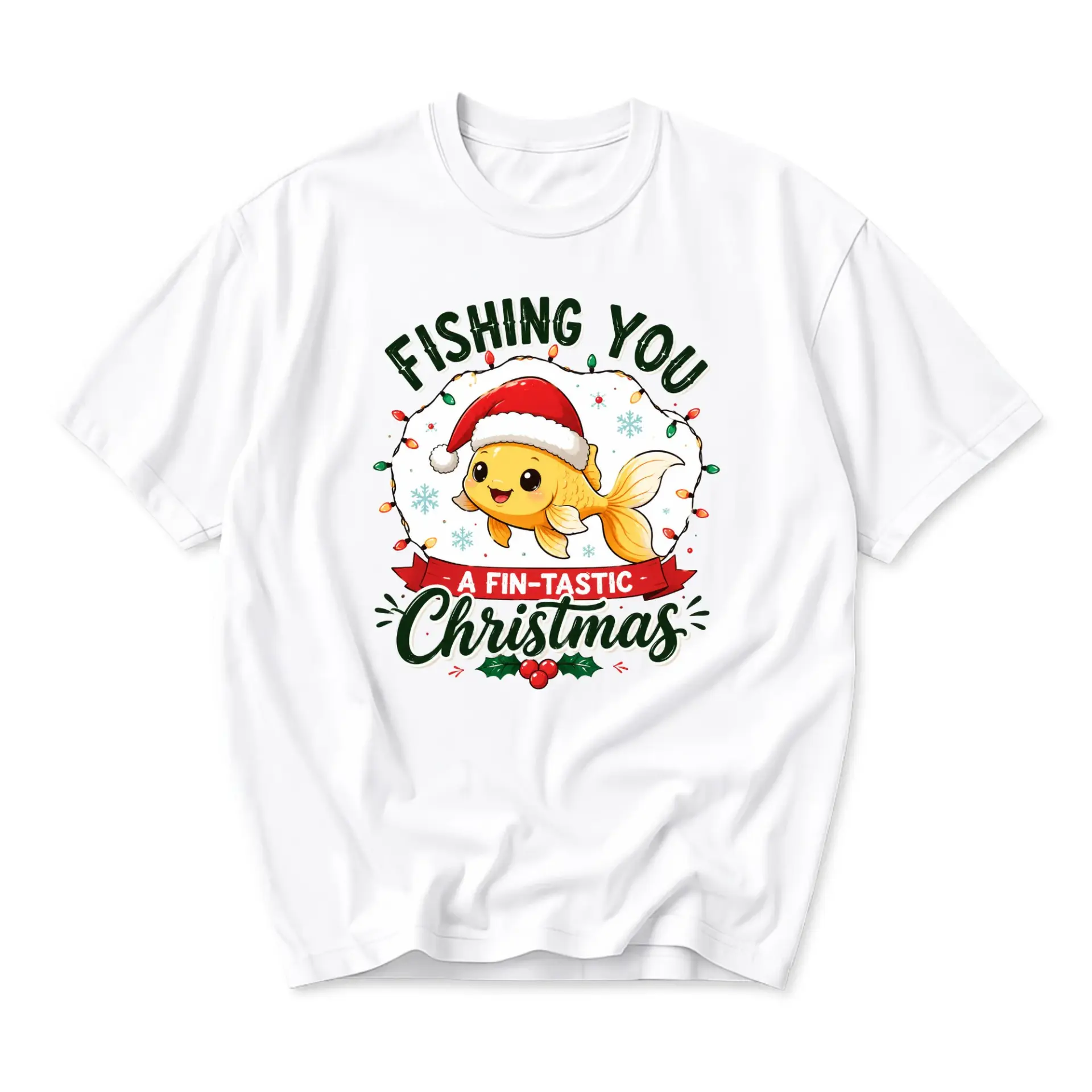 Funny Shirt Fishing You a Fin-Tastic Christmas Holiday Unisex Graphic Tee