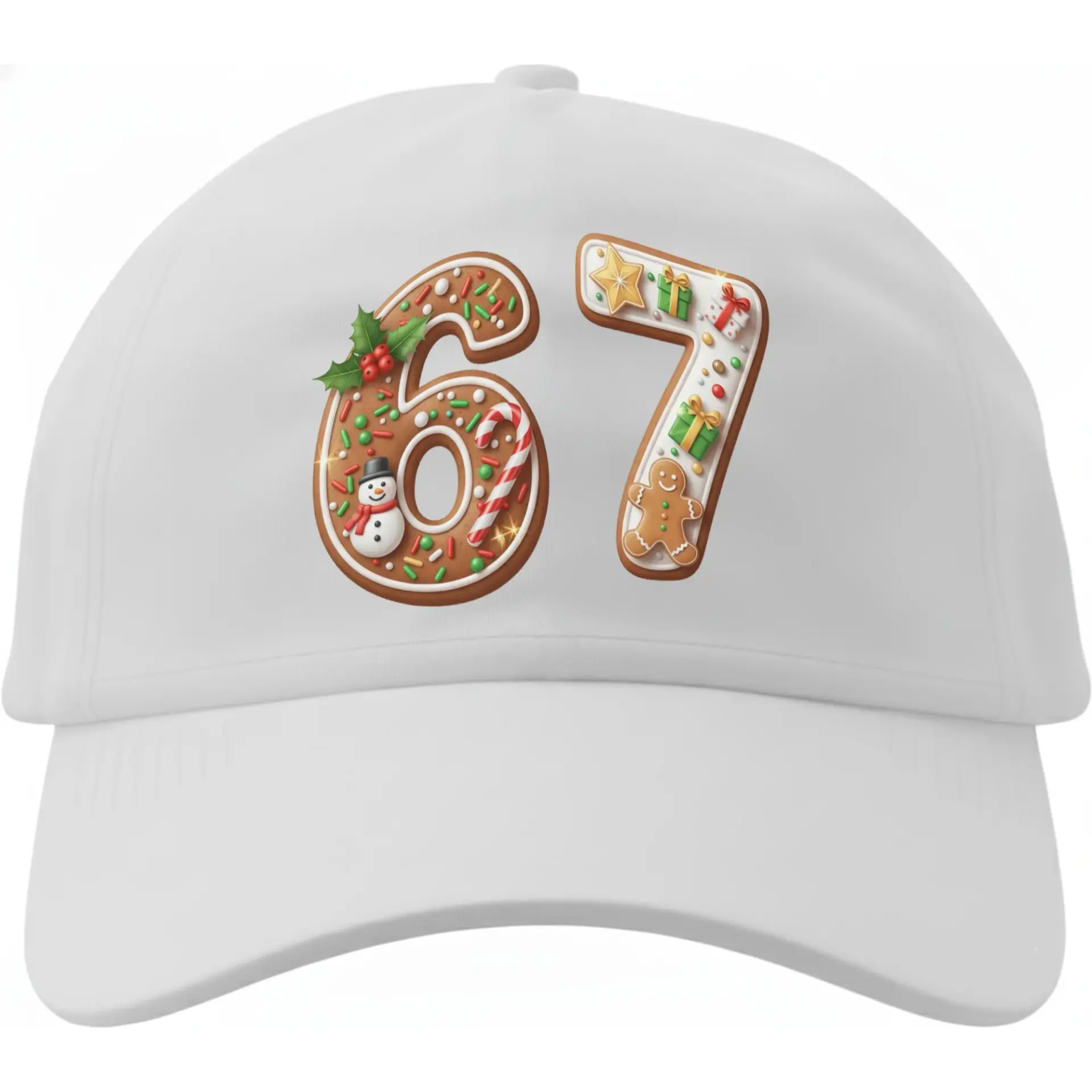 Baseball Cap Featuring Holiday Gingerbread Number Sixty Seven Design Festive Printed Christmas Graphic Dad Hat