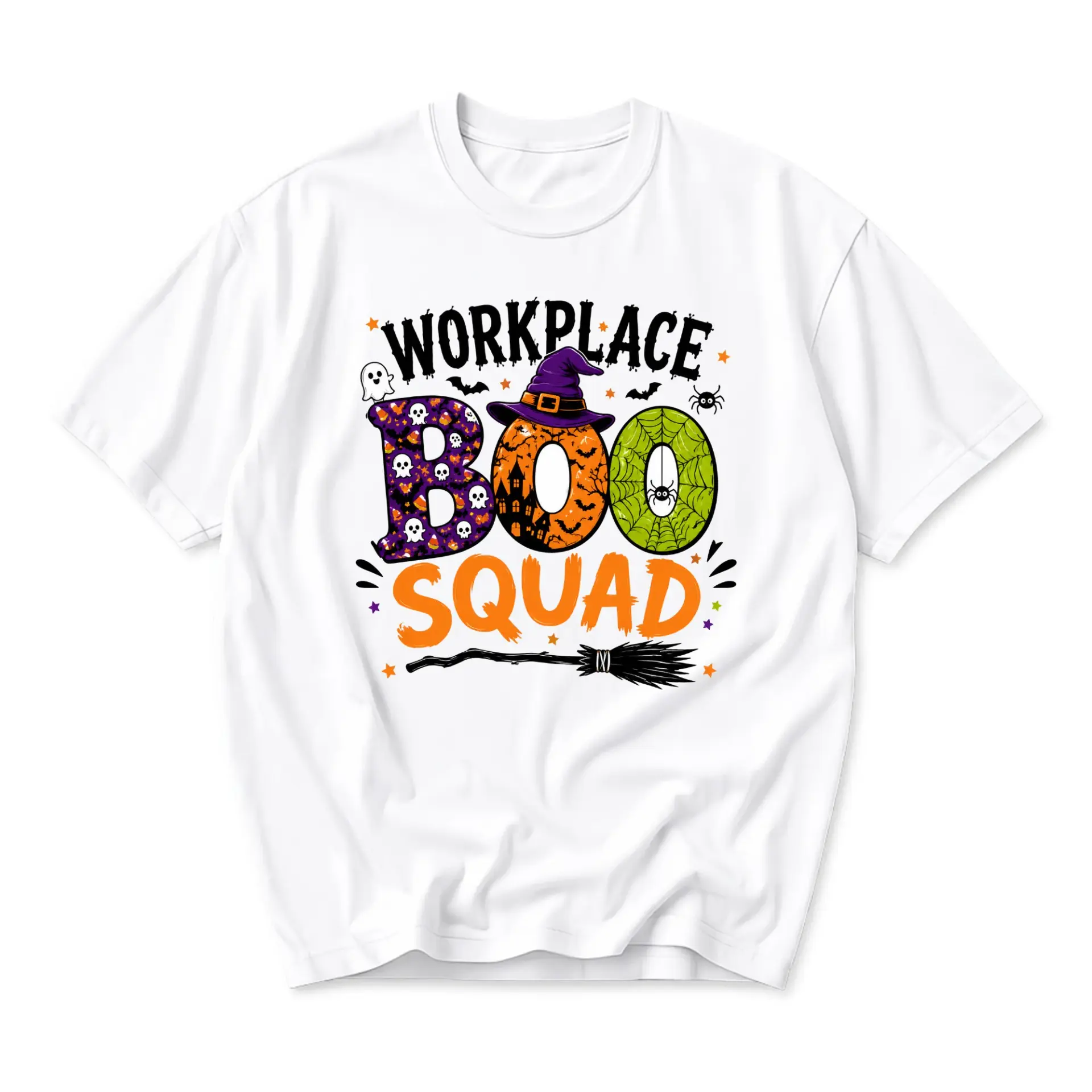 Funny Shirt Workplace Boo Squad Graphic Tee Halloween Holiday Seasonal Humor Casual Unisex Crew Neck Top White