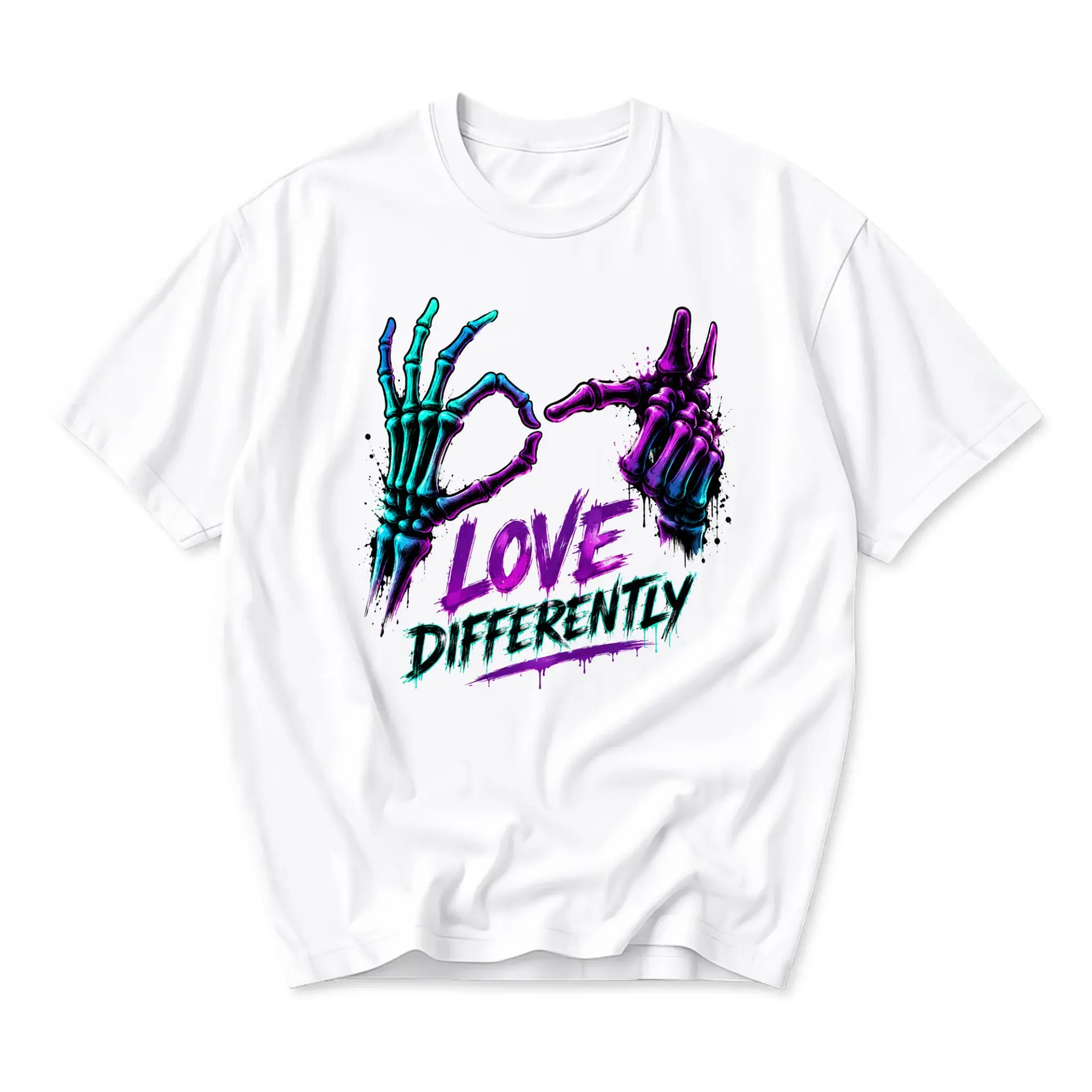 Graphic Tee Love Differently Skeleton Hands Art Print Unisex Crew Neck Casual Everyday Cotton Blend Short Sleeve Shirt