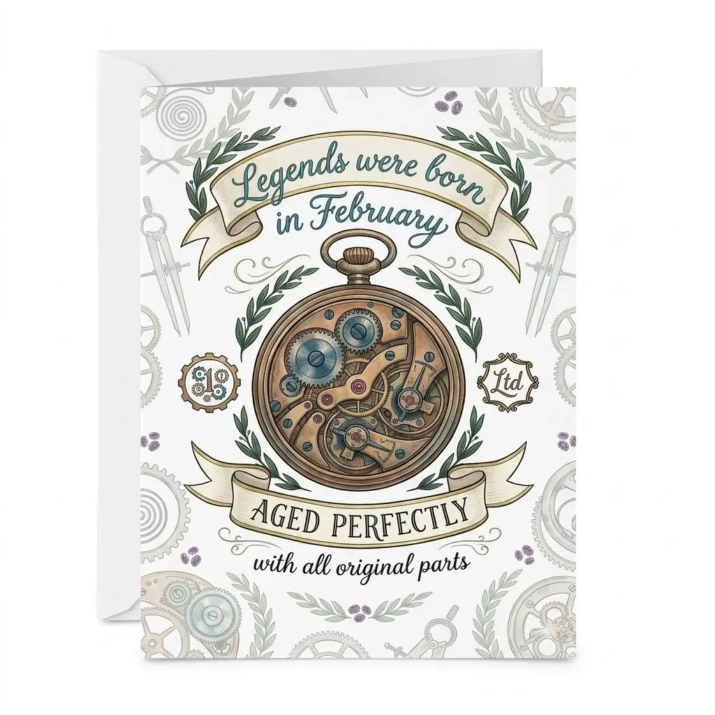Greeting Card Legends Were Born In February Aged Perfectly Vintage Watch Design 5x7 Folded Note Card With White Envelope