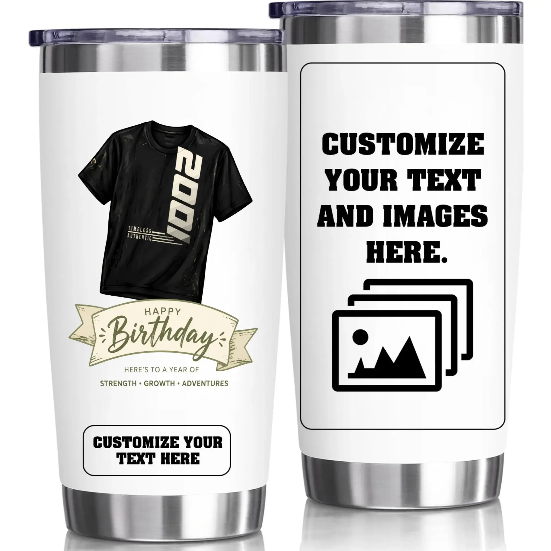 Stainless Steel Tumbler Customizable Birthday Gift 20oz Vacuum Insulated Cup for Hot and Cold Beverages Personal Drinkware