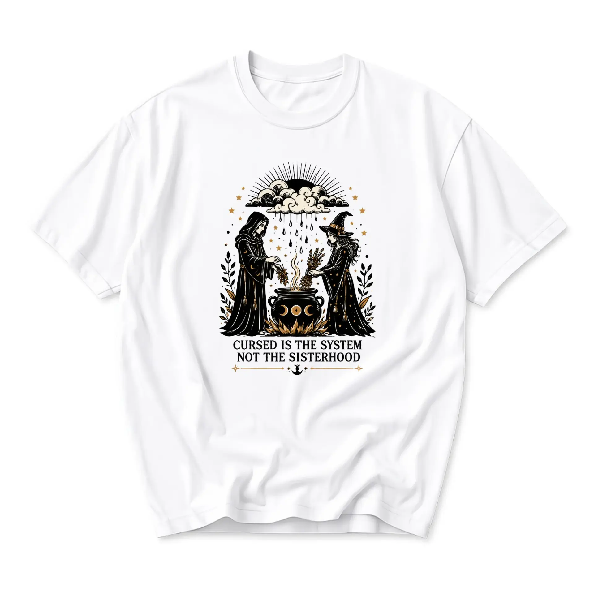 Graphic Tee Cursed Is the System Not the Sisterhood Unisex Crew Neck Casual Cotton Blend Witchcraft Theme Shirt