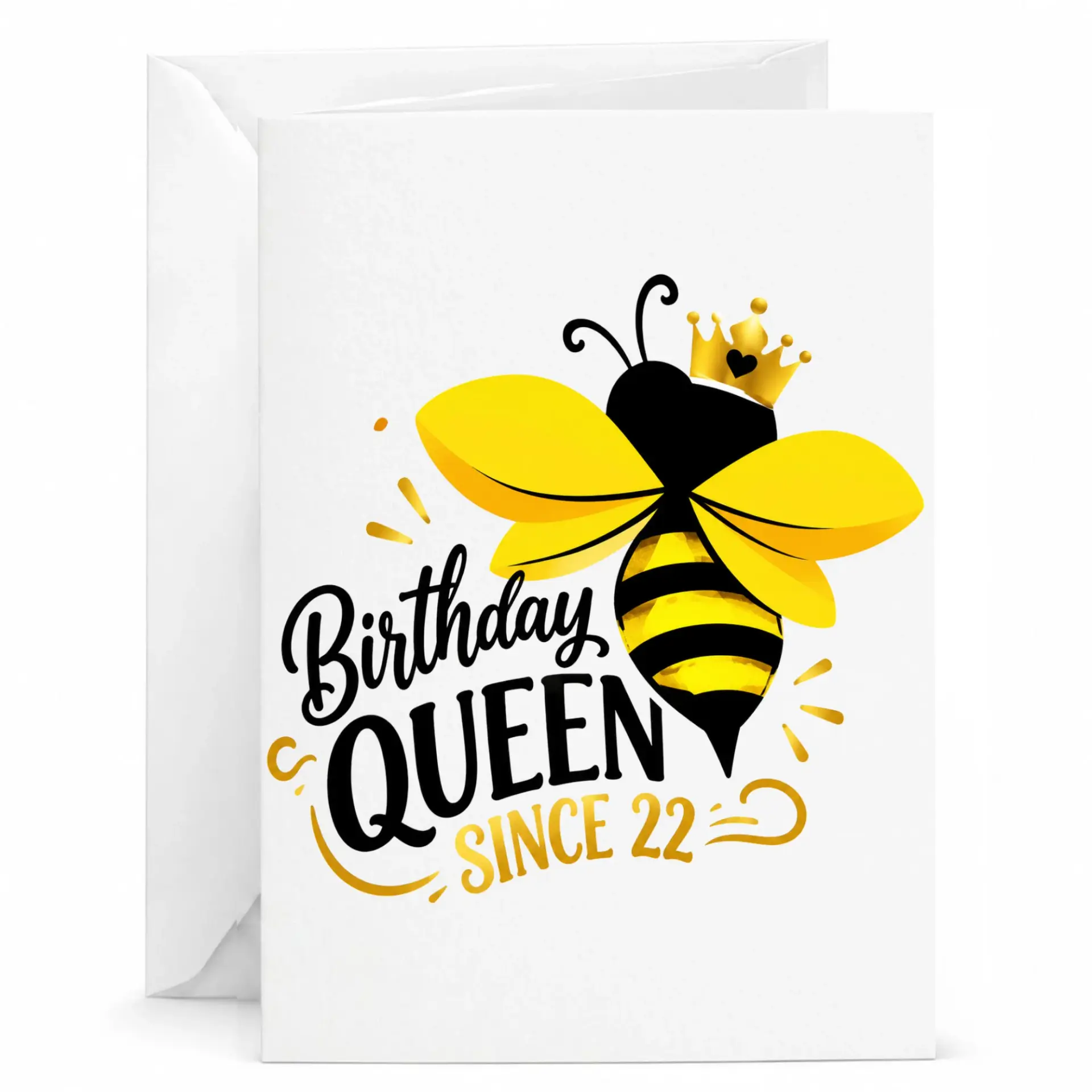 Birthday Card Birthday Queen Since 22 Featuring Cute Bee Illustration with Gold Crown for Special Birthday Celebrations