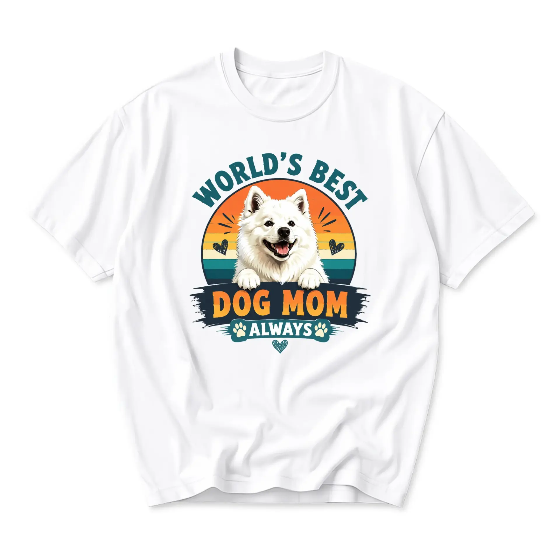 Graphic Tee World’s Best Dog Mom Always Retro Style Unisex Crew Neck Casual Cotton Blend Short Sleeve Shirt White