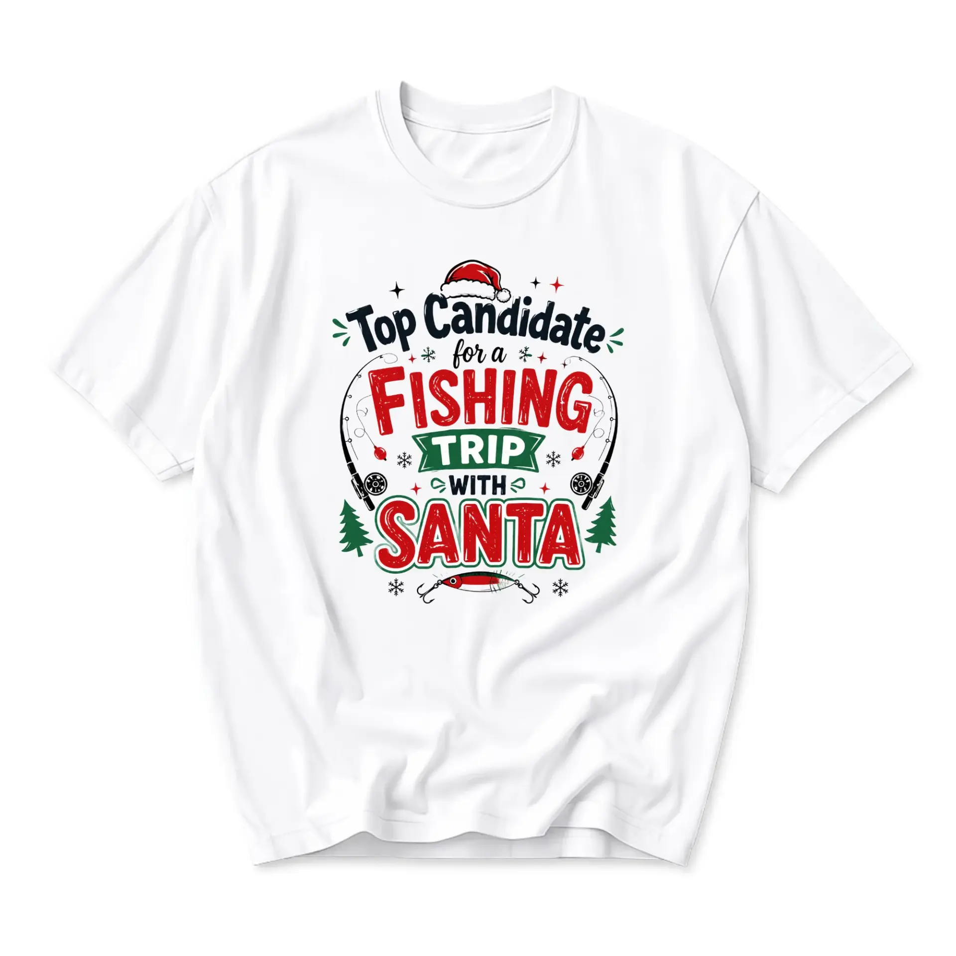 Funny Shirt Top Candidate for a Fishing Trip with Santa Graphic Tee Unisex