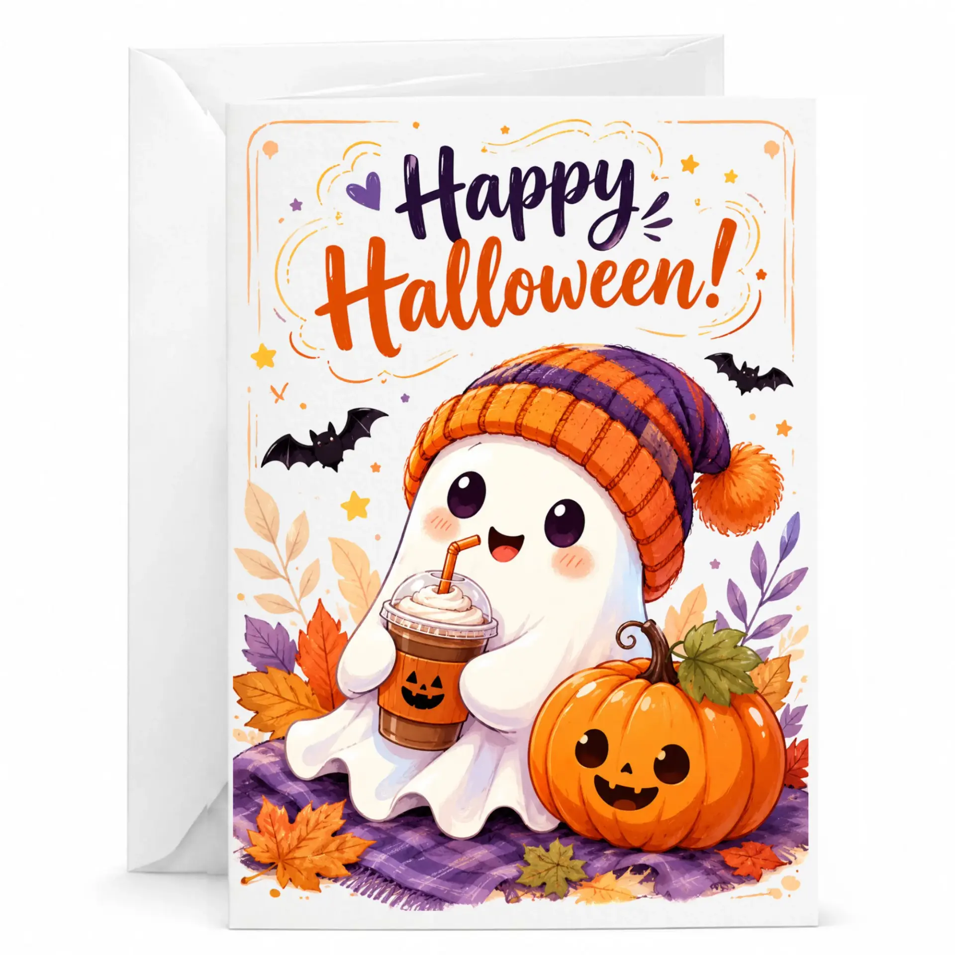 Funny Halloween Greeting Card with Matching Envelope for Fall Seasonal Holidays and Spooky Autumn Celebrations