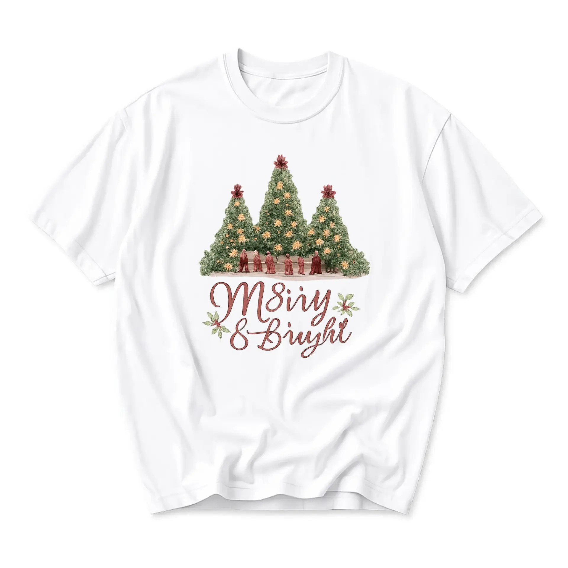 Graphic Tee Merry and Bright Christmas Trees Apparel Unisex Crew Neck Short