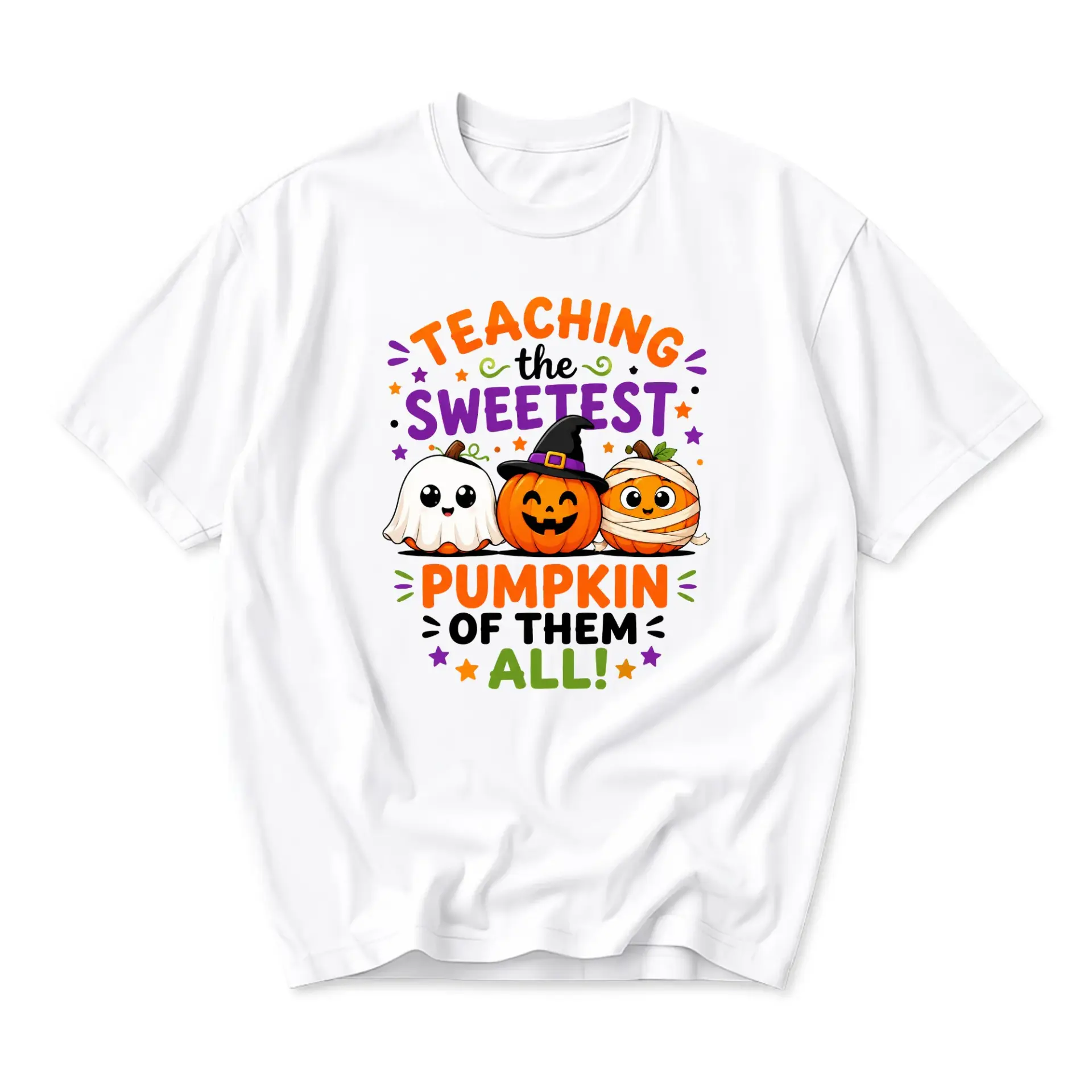 Graphic Tee Teaching the Sweetest Pumpkin of Them All Funny Fall Holiday Autumn Season Unisex Casual Crew Neck T-Shirt