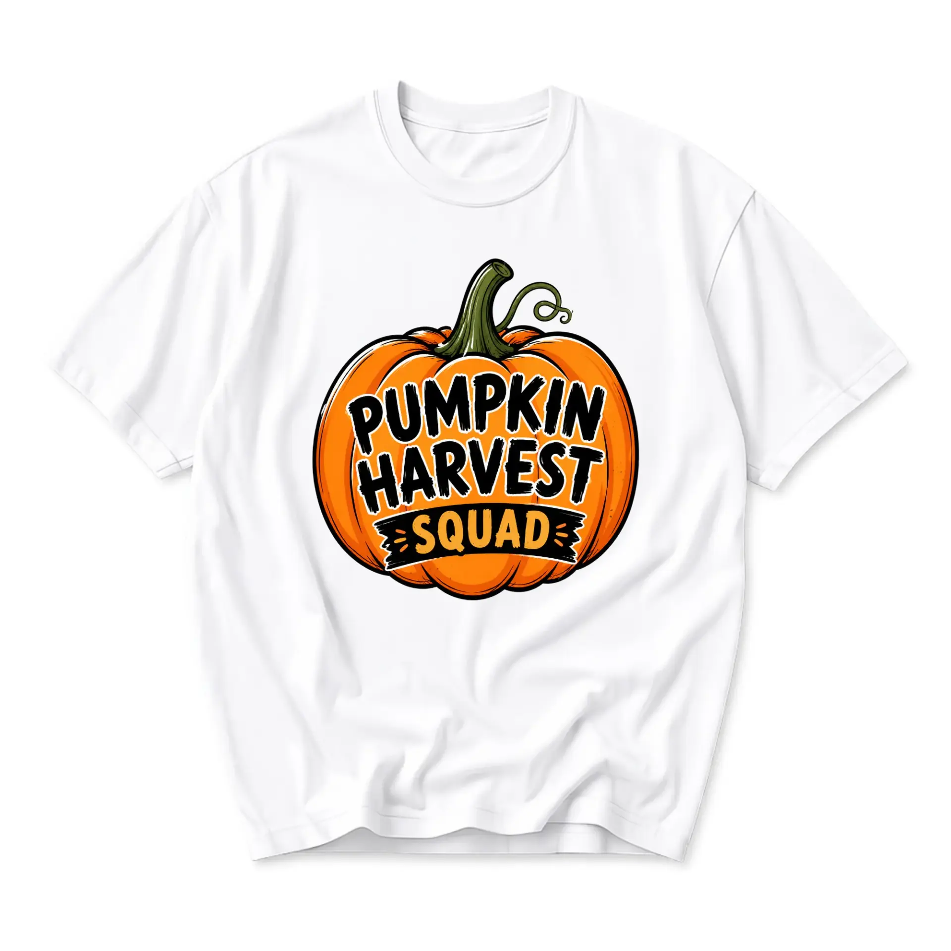 Graphic Tee Pumpkin Harvest Squad Seasonal Fall Autumn Graphic Print Unisex Crew Neck Short Sleeve Casual Cotton Shirt